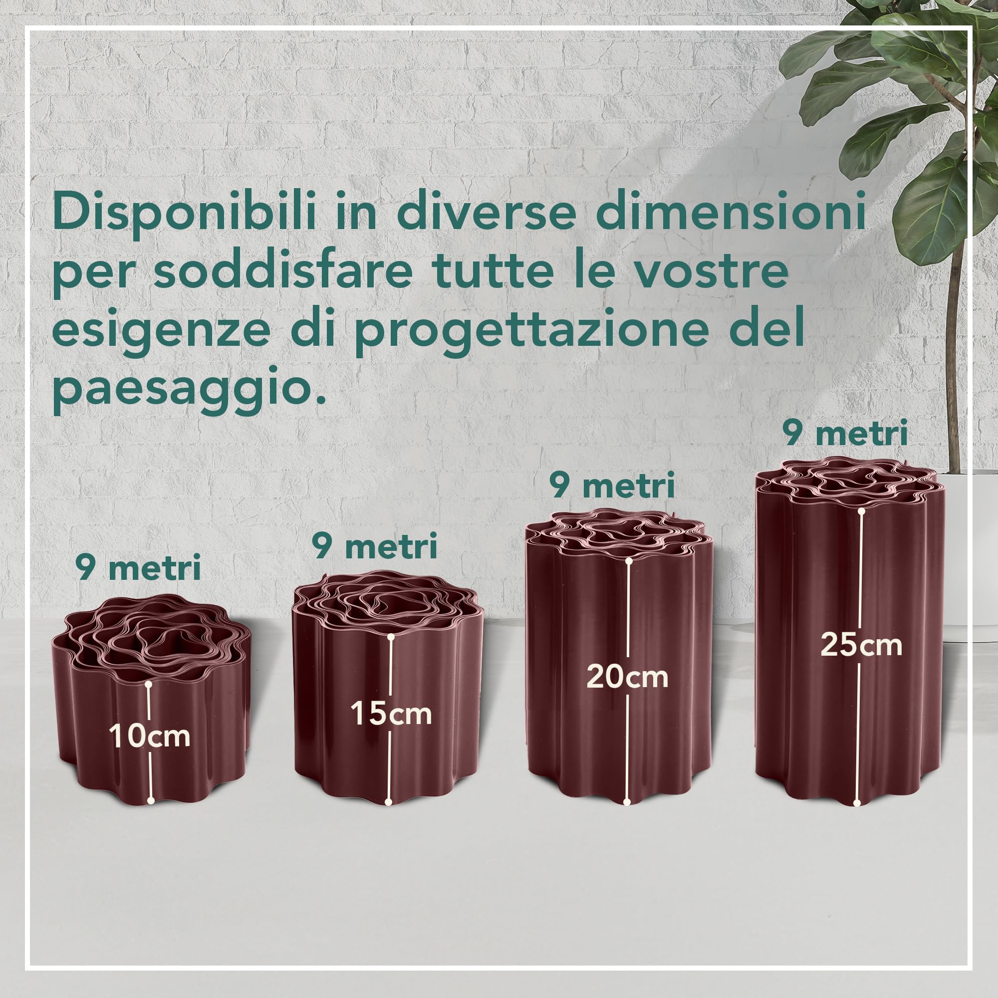 GARDENIX Bordi per aiuole ondulati Bordi per aiuole Bordi per prato Bordi per aiuole in plastica Lunghezza 9 m, Altezza 25 cm, Marrone