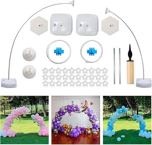 Kit de arco de globos de 8.2 pies y 5 pies ajustable, soporte de arco de medio globo, forma de flexión, marco de arco de globo con base rellenable