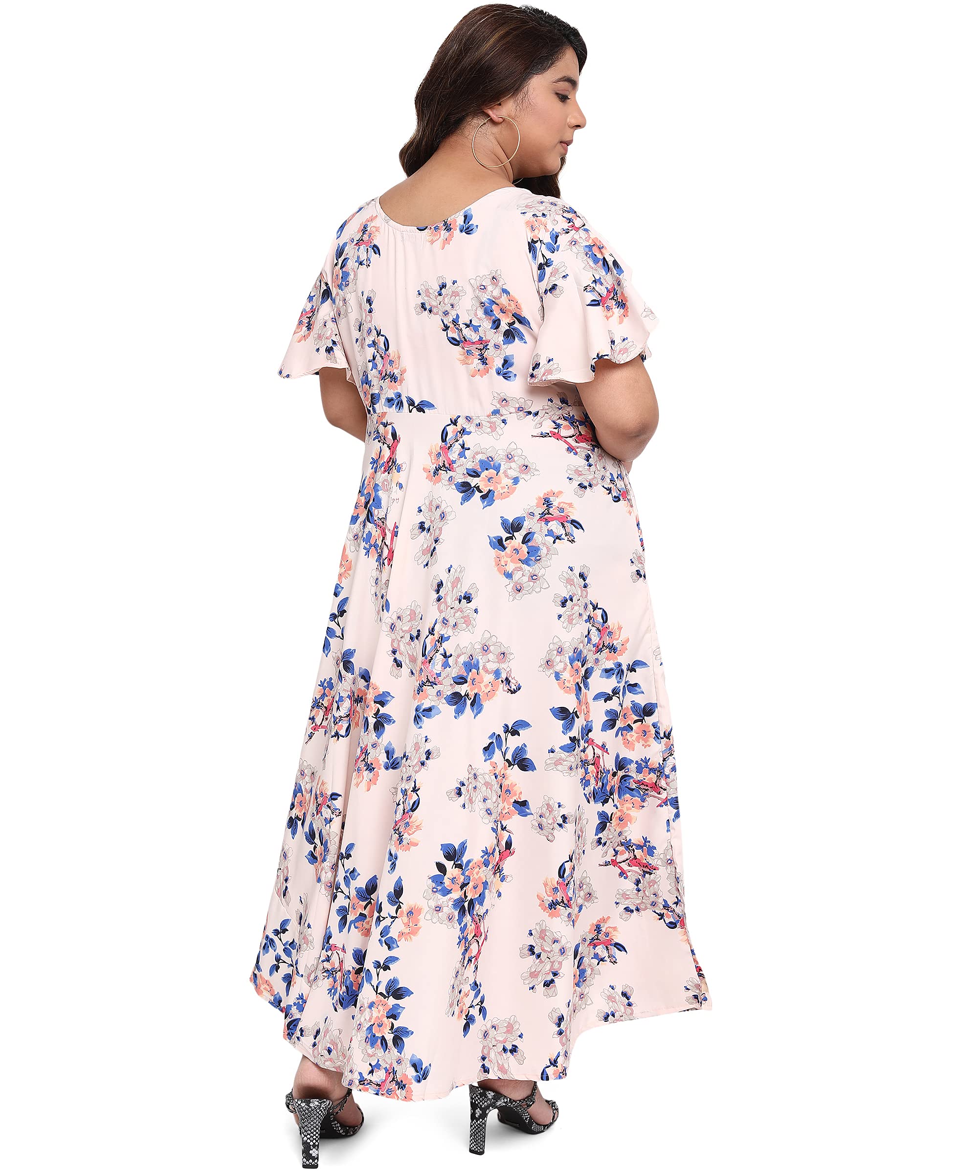 Oomph Women's Western & Fusion Wear Crepe A-Line Maxi Plus Size Dress - Daisy White - Od238_7Xl