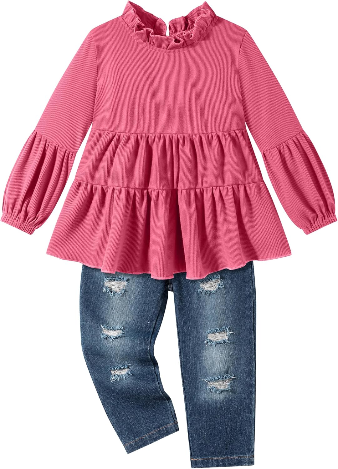 Sinda Toddler Girl Clothes Ruffle Tops and Ripped Jeans Pant Sets Cute Girls Outfits for Fall Winter 2-7 Years