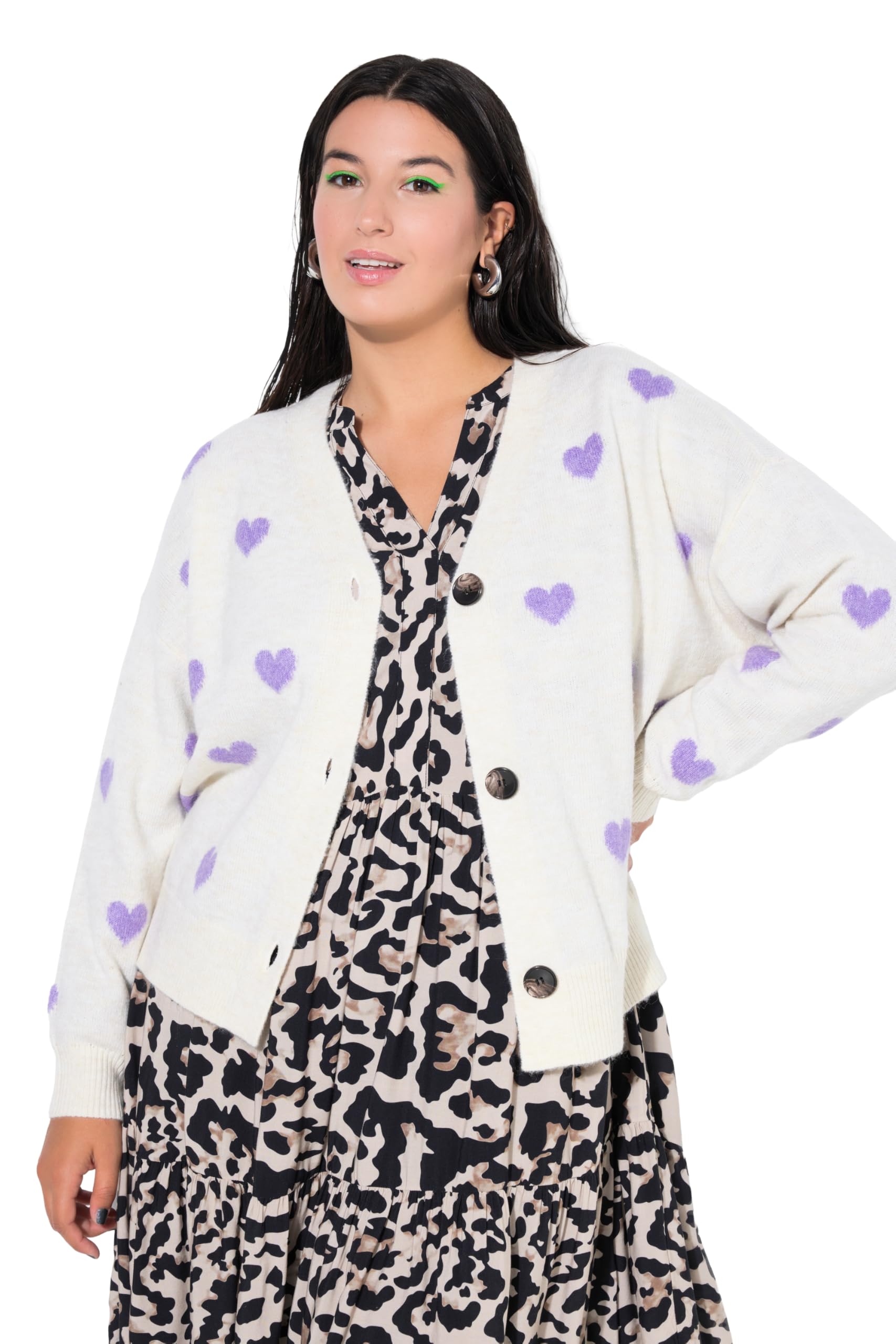 Studio Untold Damen große Größen Übergrößen Plus Size Strickjacke, Oversize Shape, Hearts 846368