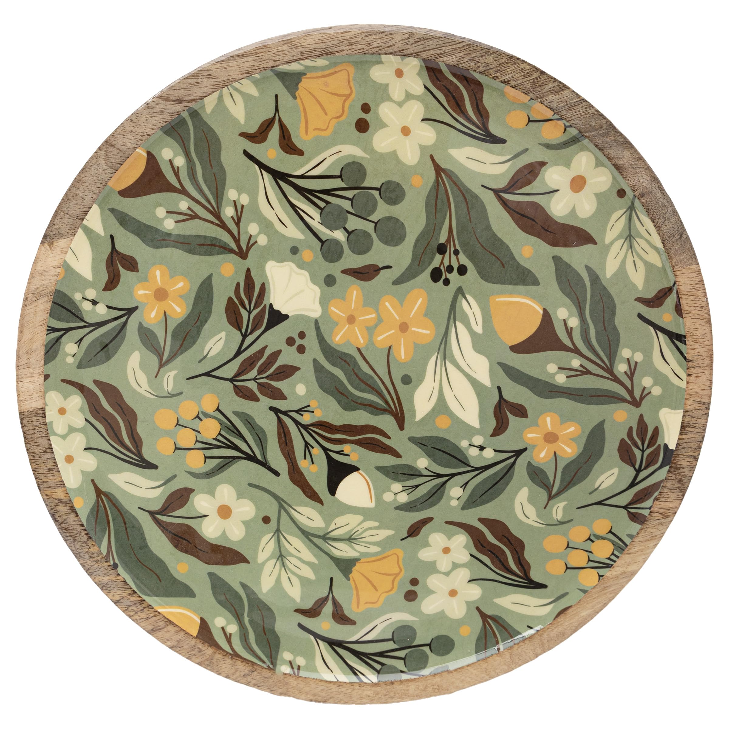 Boston International Round Platter Mango Wood Serving Dish with Glossy Enamel Finish, 14", Autumn Acorn