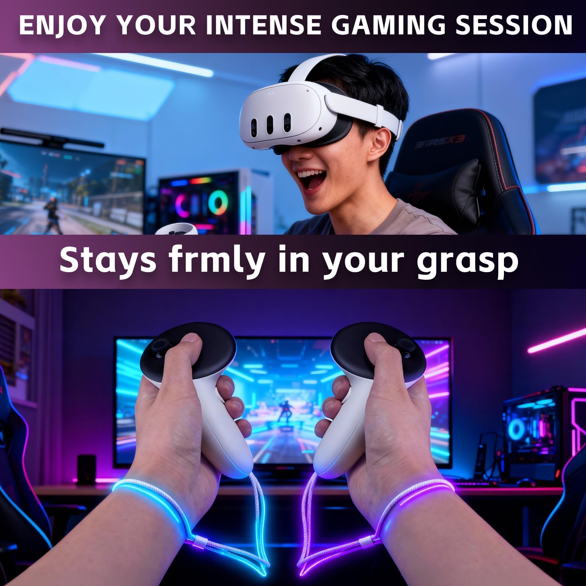 1 Paar Professionelle Ersatz Handgelenkriemen für Oculus Quest 3/Quest3, Dauerhaft und Anpassbar, Controllergriffriemen für Meta Quest 3S/Quest3S, Einfache DIY Montage - Weiß - 5