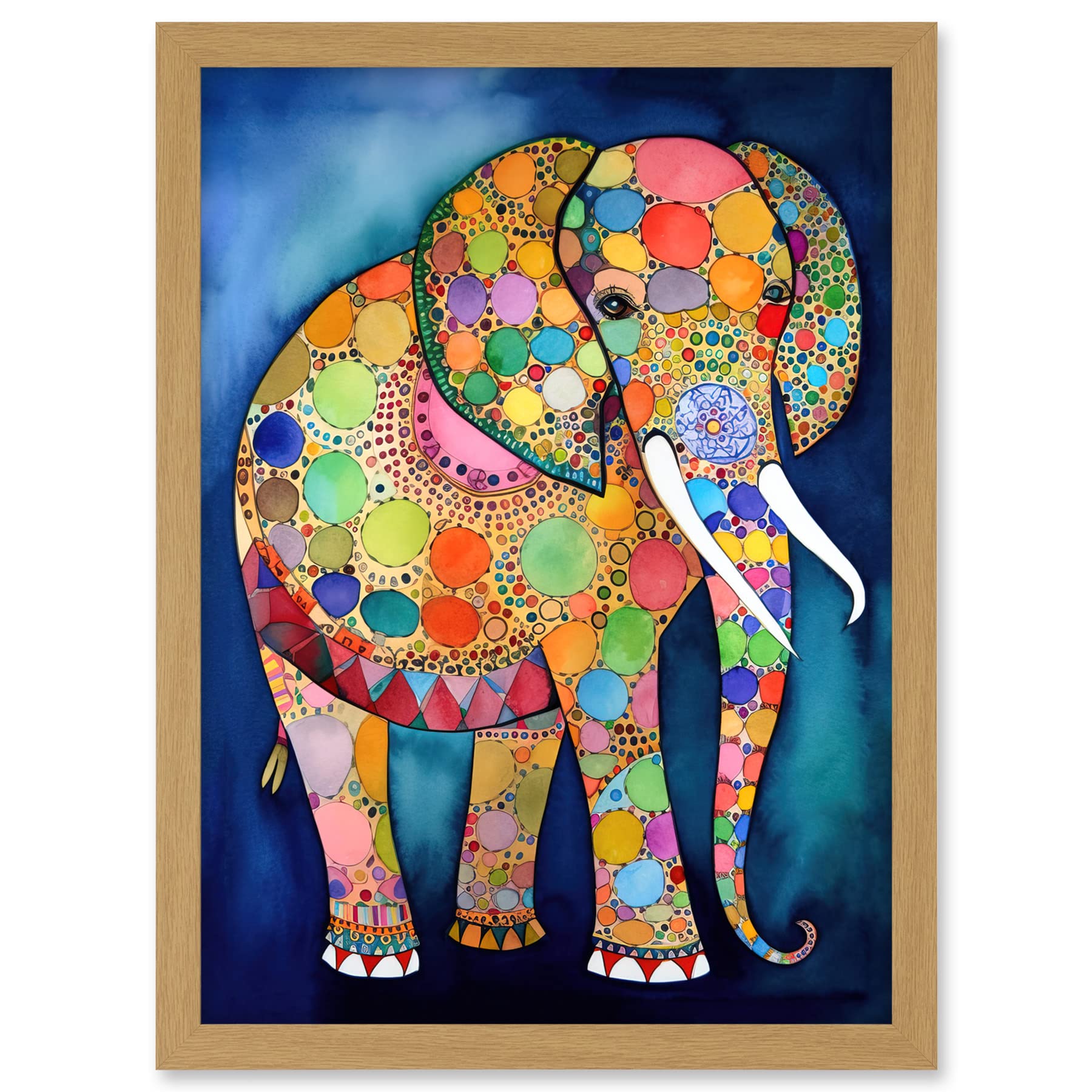 Artery8 Elephant With Patterns Folk Art Watercolour Painting Artwork Framed A3 Wall Art Print