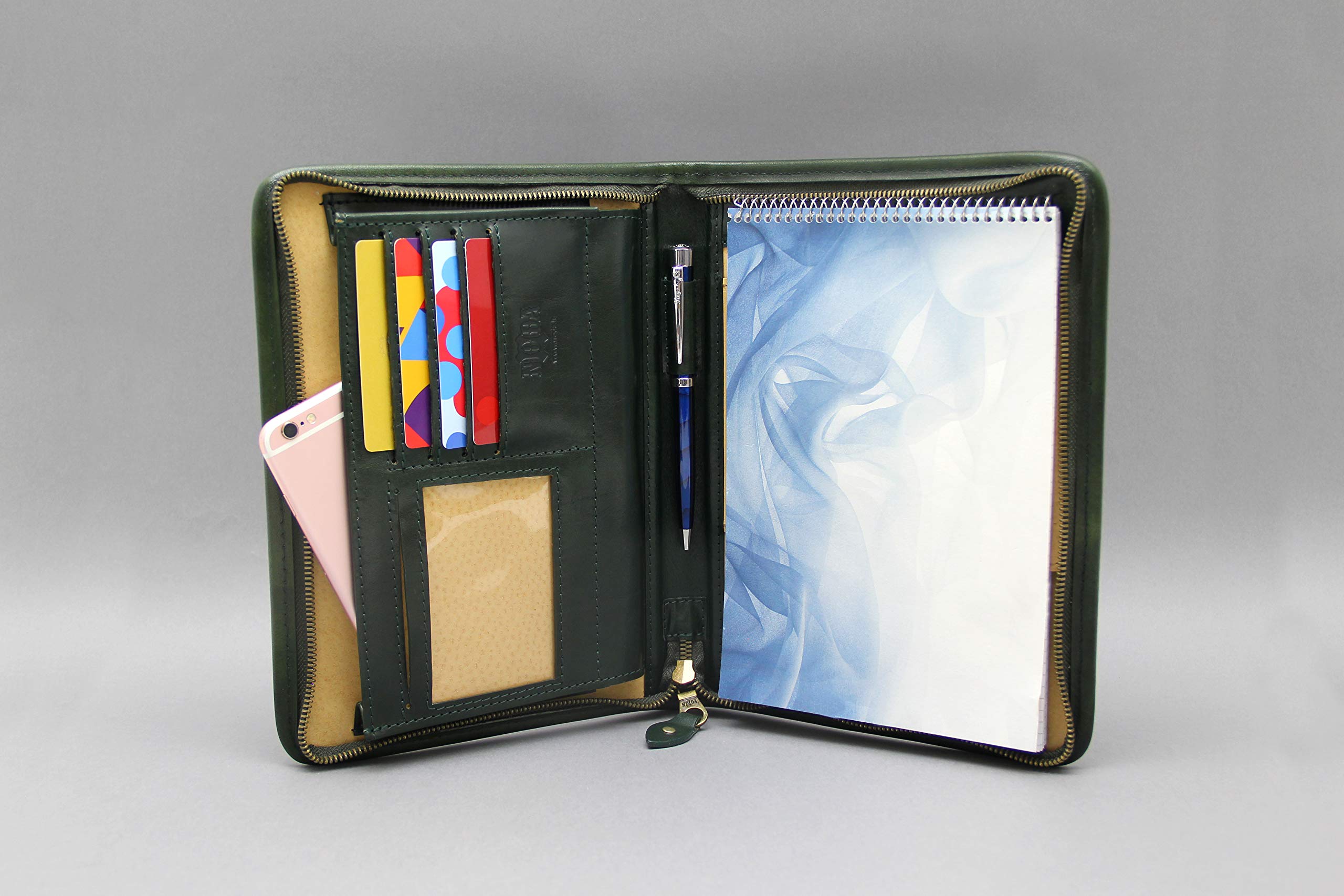 Organiseur A5 en cuir véritable - Pochette pour documents A5 avec support bloc-notes Vert