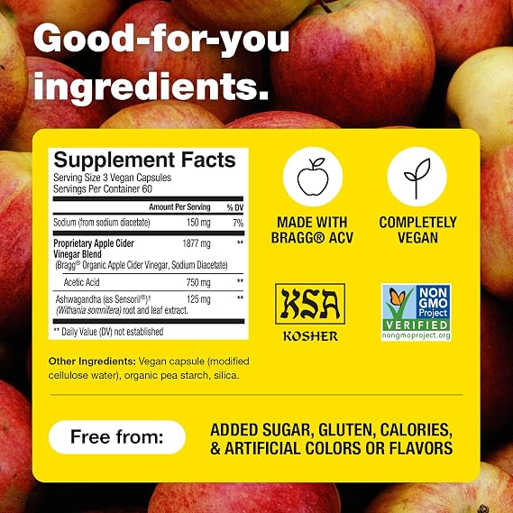 Bragg Balance Apple Cider Vinegar Capsules with Ashwagandha - 90 Capsules