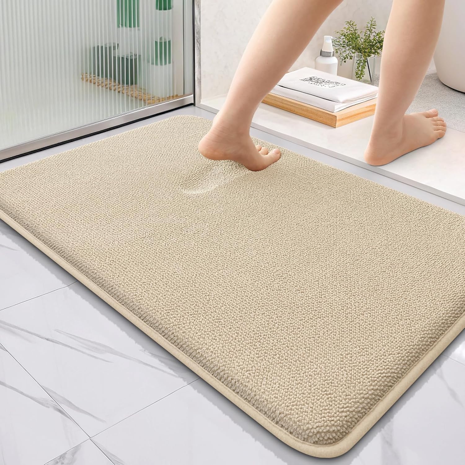 smiry Thick Memory Foam Bath Mat,60 x 90 cm,Extra Soft Absorbent Bathroom Mat,Non-Slip Quick Dry Bath Mats for Bathroom,Machine-Washable Bath Rug Foot Mat,Beige — image 1