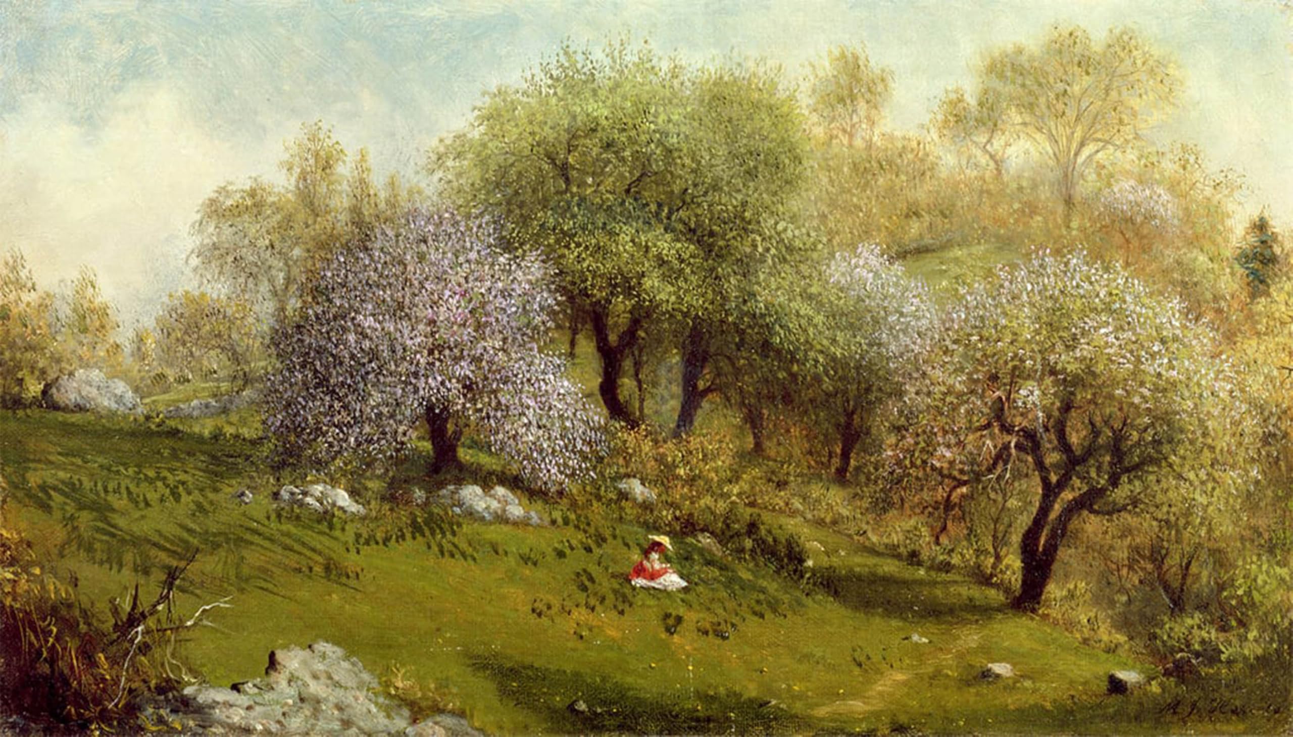 ARTXLXXBN Famous Art Print Poster Vintage Wall Art Girl on a Hillside Blossoms by Martins Johnson Heade Canvas Art Poster for Home Decor 60x90cm