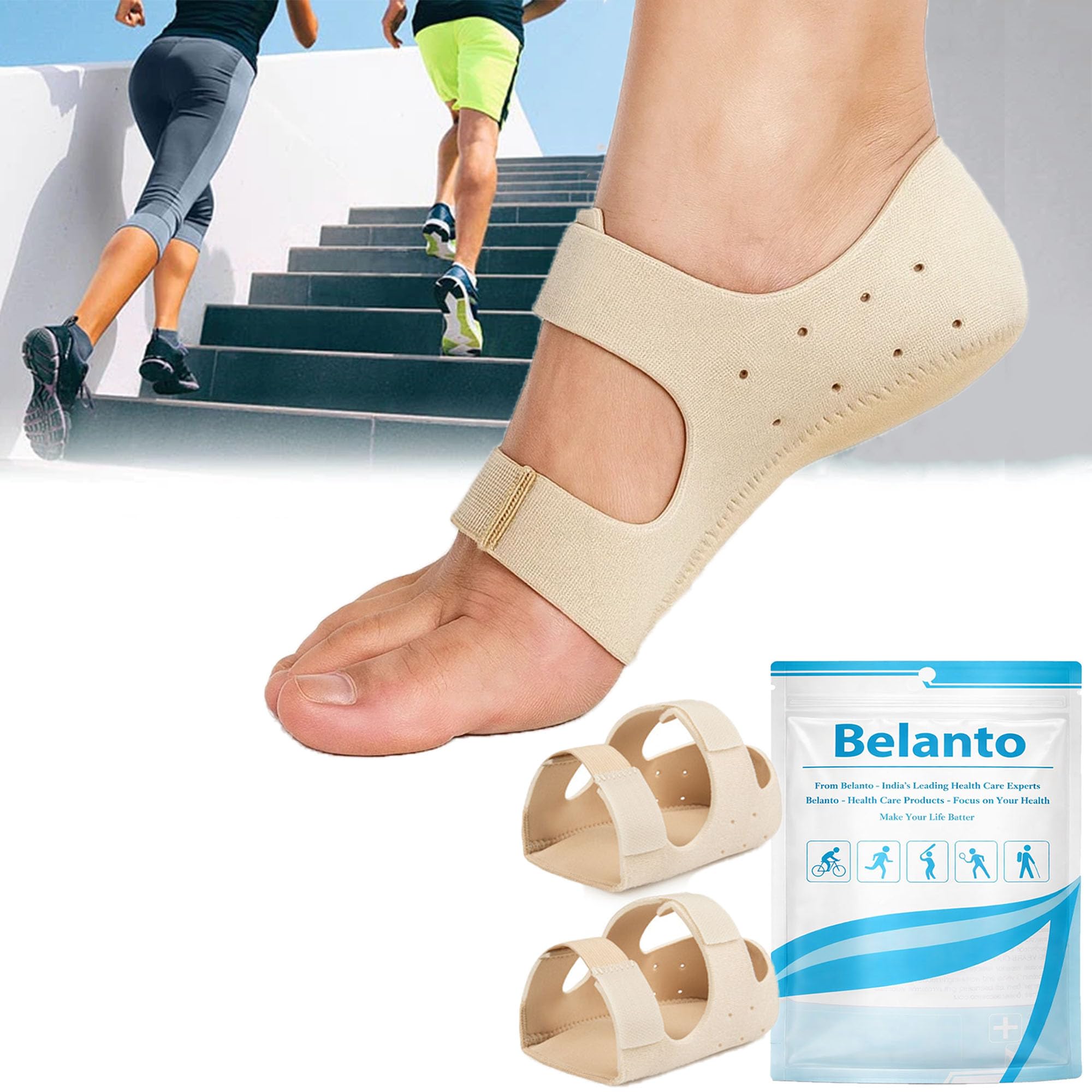Belanto Heel Pain Relief Pad, 1 Pair Plantar Fasciitis Heels Support Cushion Pads for Ankle Pain, Heel Spur Shoe Insert for Men & Women, Heel Protector Cups for Pain & Achilles Tendonitis (Free Size) (Beige)-image-35