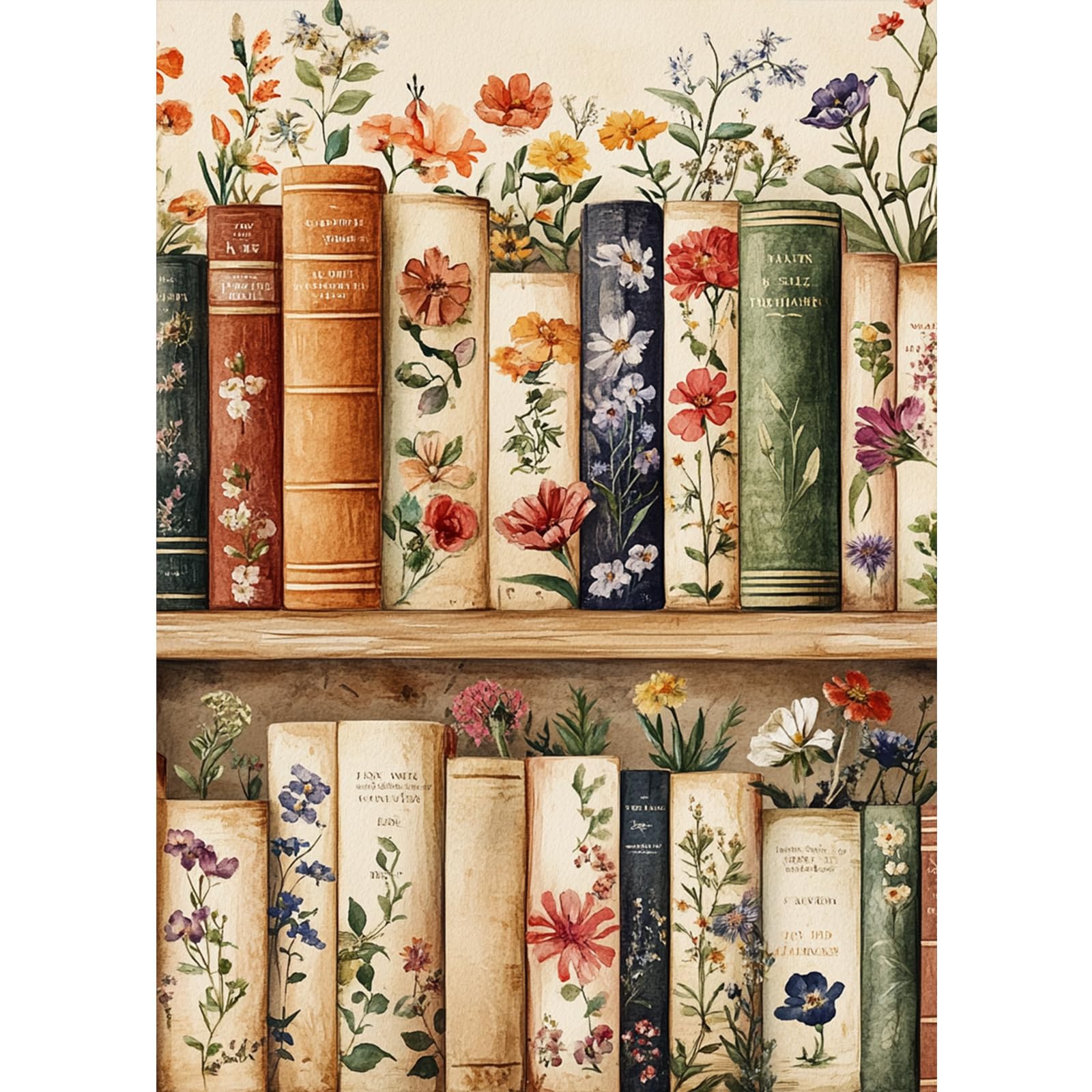 DOMROM Books Diamond Art Kits for Adults, Flowers Diamond Painting Kits for Beginners, 5D DIY Full Round Drill Gem Dots Bookshelf Paint by Diamonds Art and Craft Kit for Gift Home Decor 12x16 inch