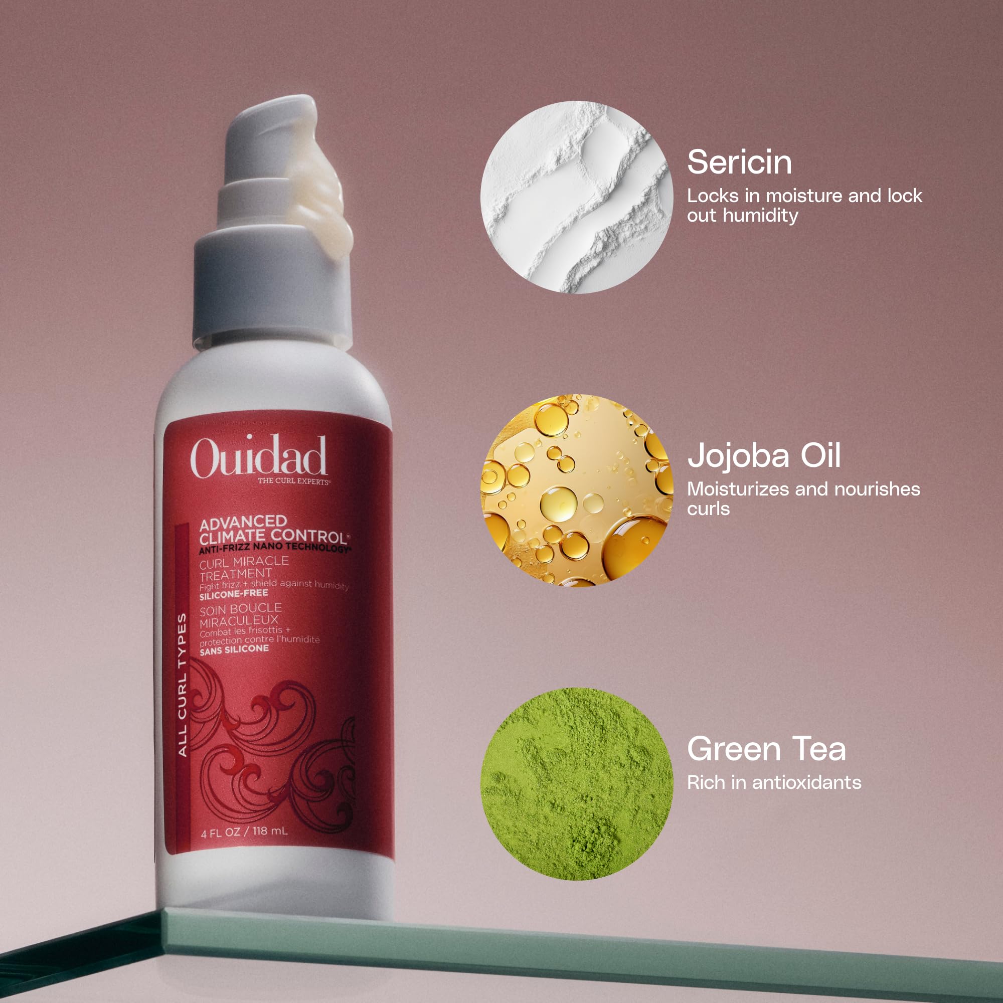 Ouidad Advanced Climate Control Curl Miracle Treatment, Heat Protection & UV Defense, No Heat Required for Glass-like Curls, For All Hair Types, 4 Fl Oz