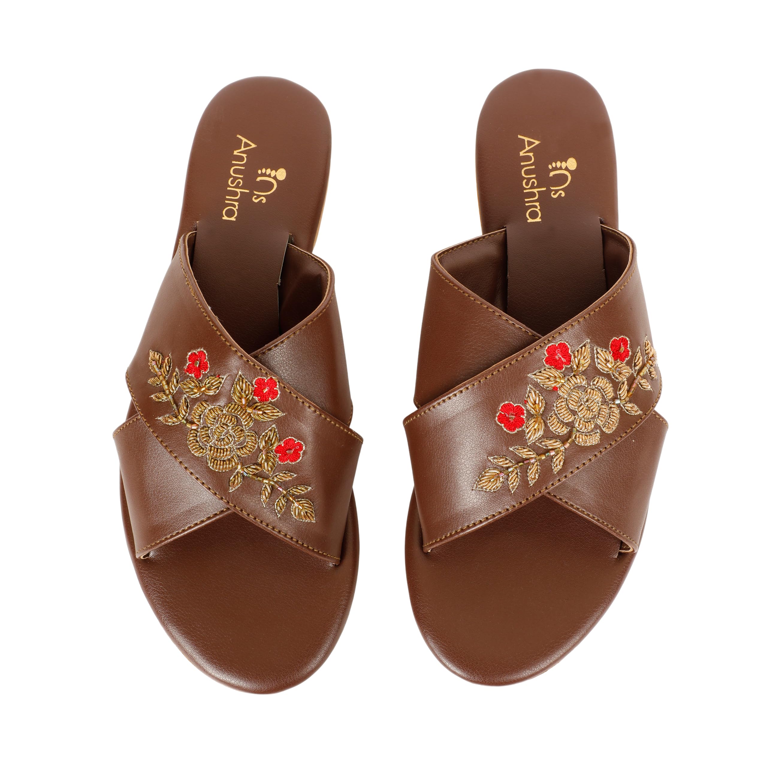 by Shraddha Singh Mehru Bloom Criss-Cross Flats – Coffee Brown Embroidered Flats with Dabka, Resham & Zardosi Handwork | Cushioned Ethnic & Festive Footwear for Women-image-43