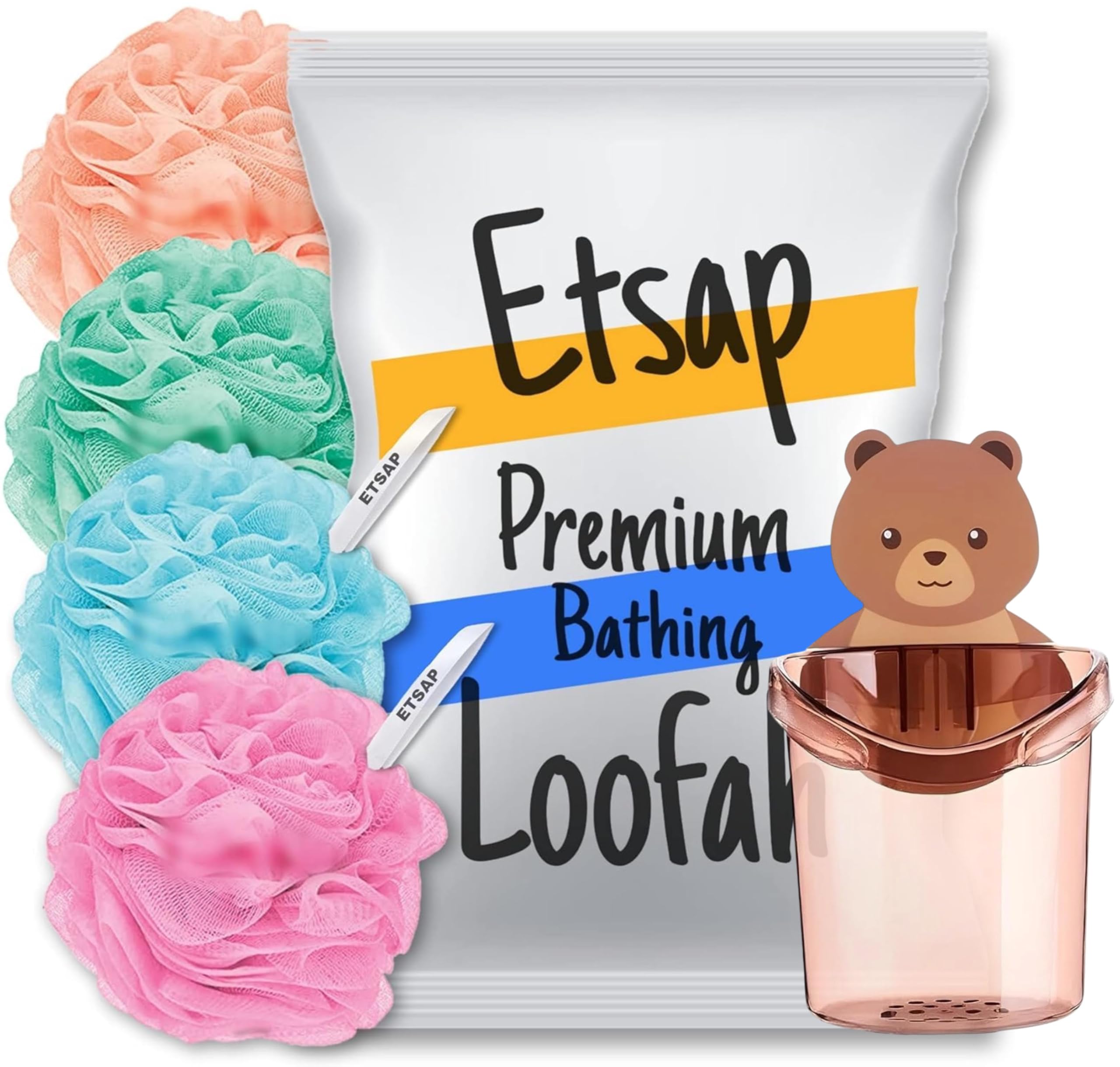 ETSAP Premium Bathing Round Loofah for Men and Women (Pack of 4 Loofah)(Teddy Toothbrush Sand)(color may very)-image-16