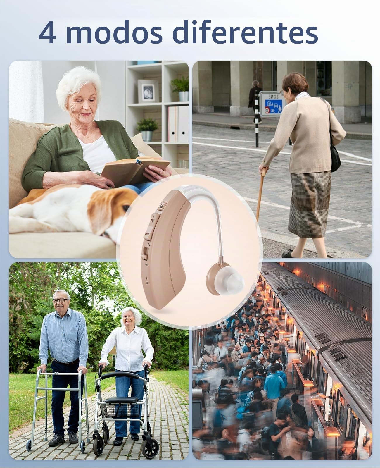 Dispositivo de sonido recargable, cancelación de ruido y volumen ajustable, 4 modos Dispositivo de sonido BTE Comfort (2, Beige)