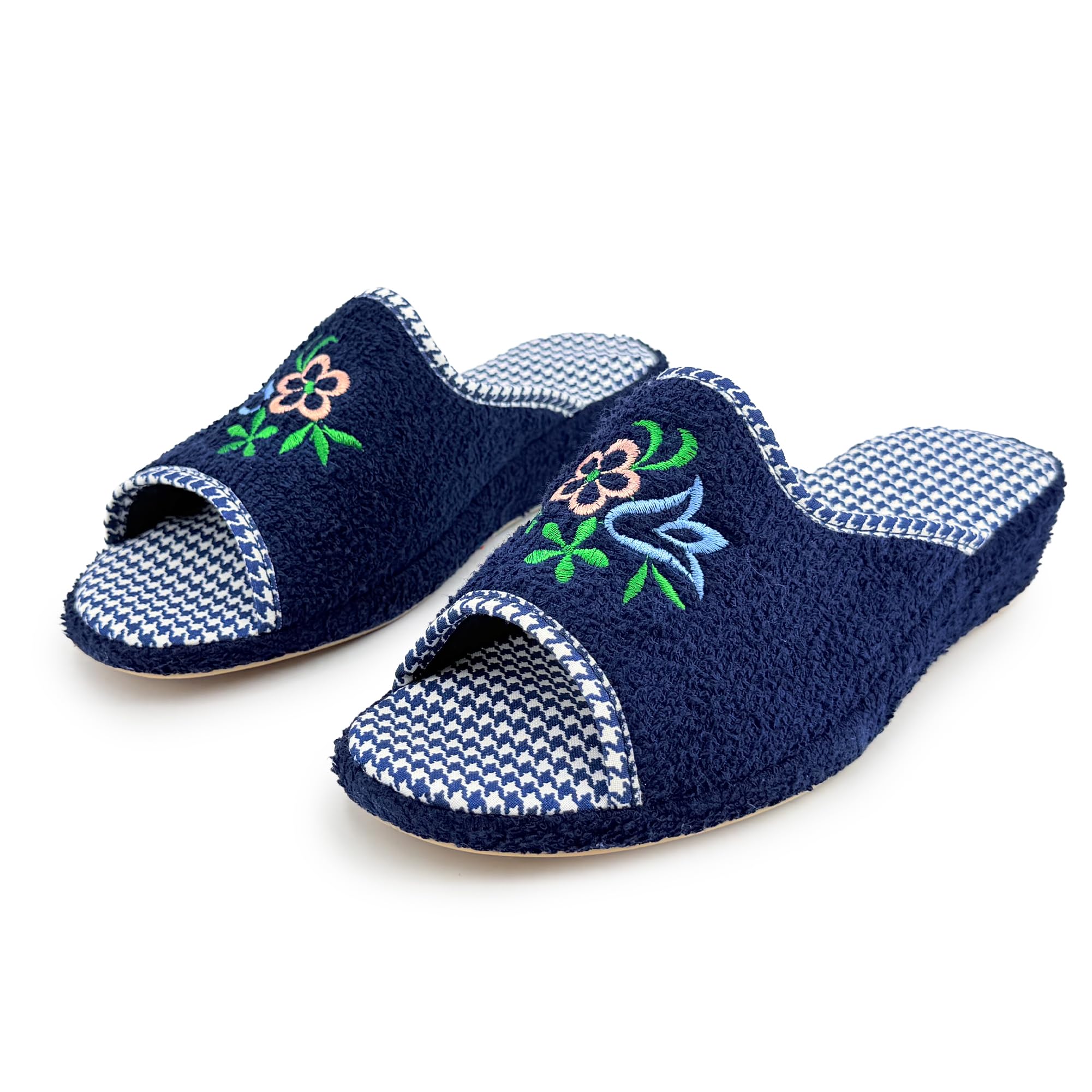JOMIX Chaussons Éponge Ouverte Femme Maison Été Talon Compensé Semelle Liège Confortables avec Broderie pour Dame Souple Légères