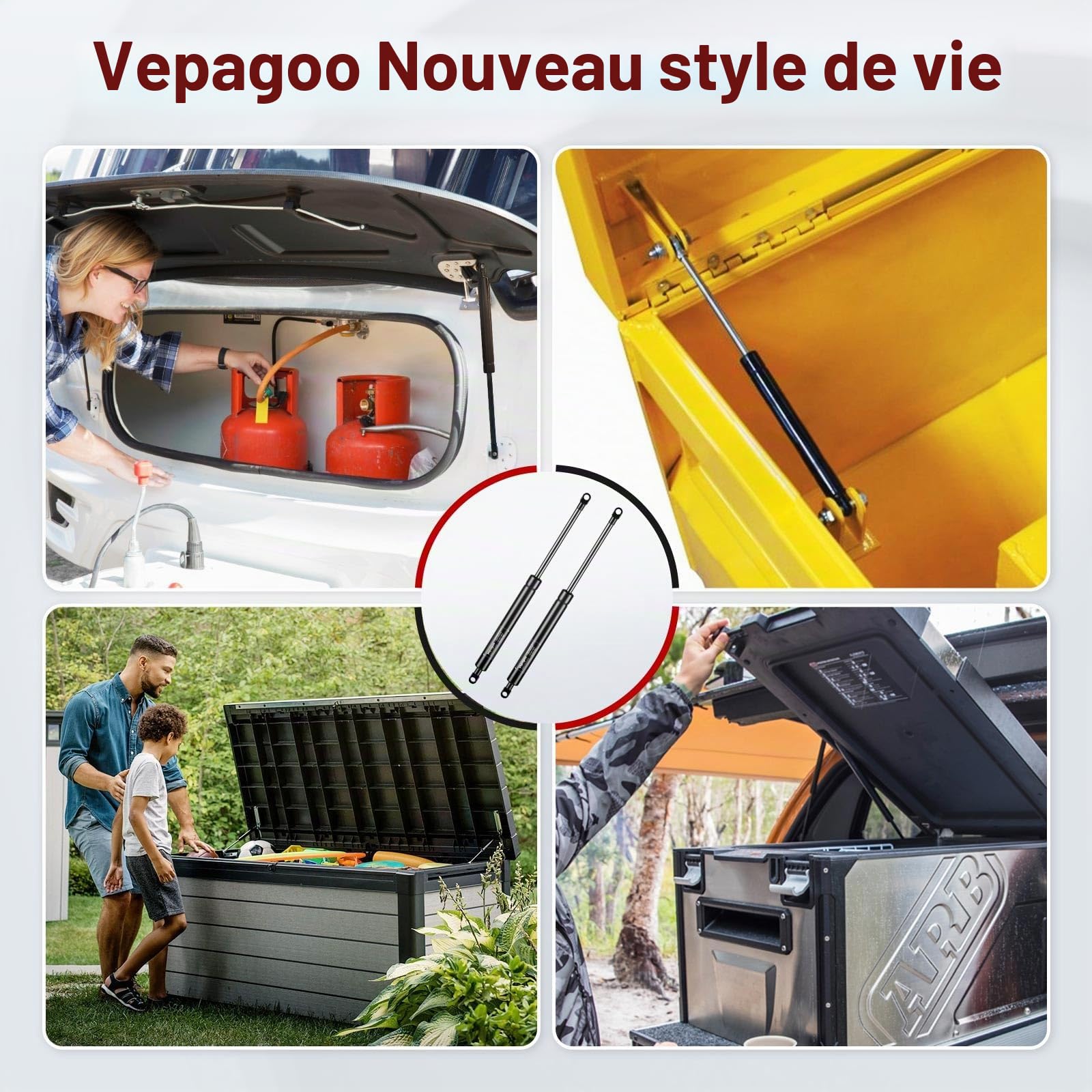 Vepagoo Lot de 2 vérins à gaz, 400 mm, 250 N/25 kg, pour camping-car, lit, housses de bateau, portes, trappes de sol, fenêtres d'abri de jardin, etc., têtes à œillets M6 (diamètre 8 mm)