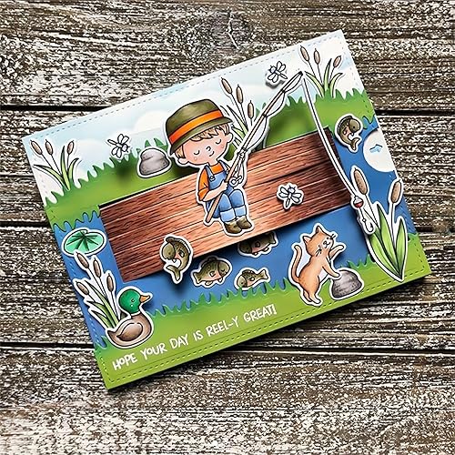 Miniatura 4 de Juego de sellos y troqueles para niños de pesca para hacer tarjetas, sellos transparentes y troqueles de corte de metal para álbumes de recortes,