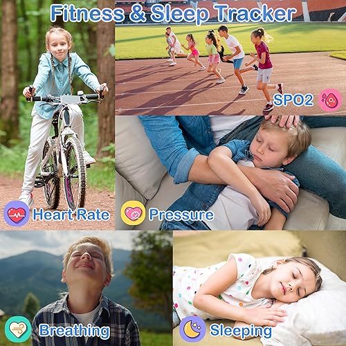 Miniatura 5 de Reloj inteligente para niños de 1.85 pulgadas con rastreador de fitness, modos deportivos impermeables IP68, monitor de frecuencia cardíaca, botón
