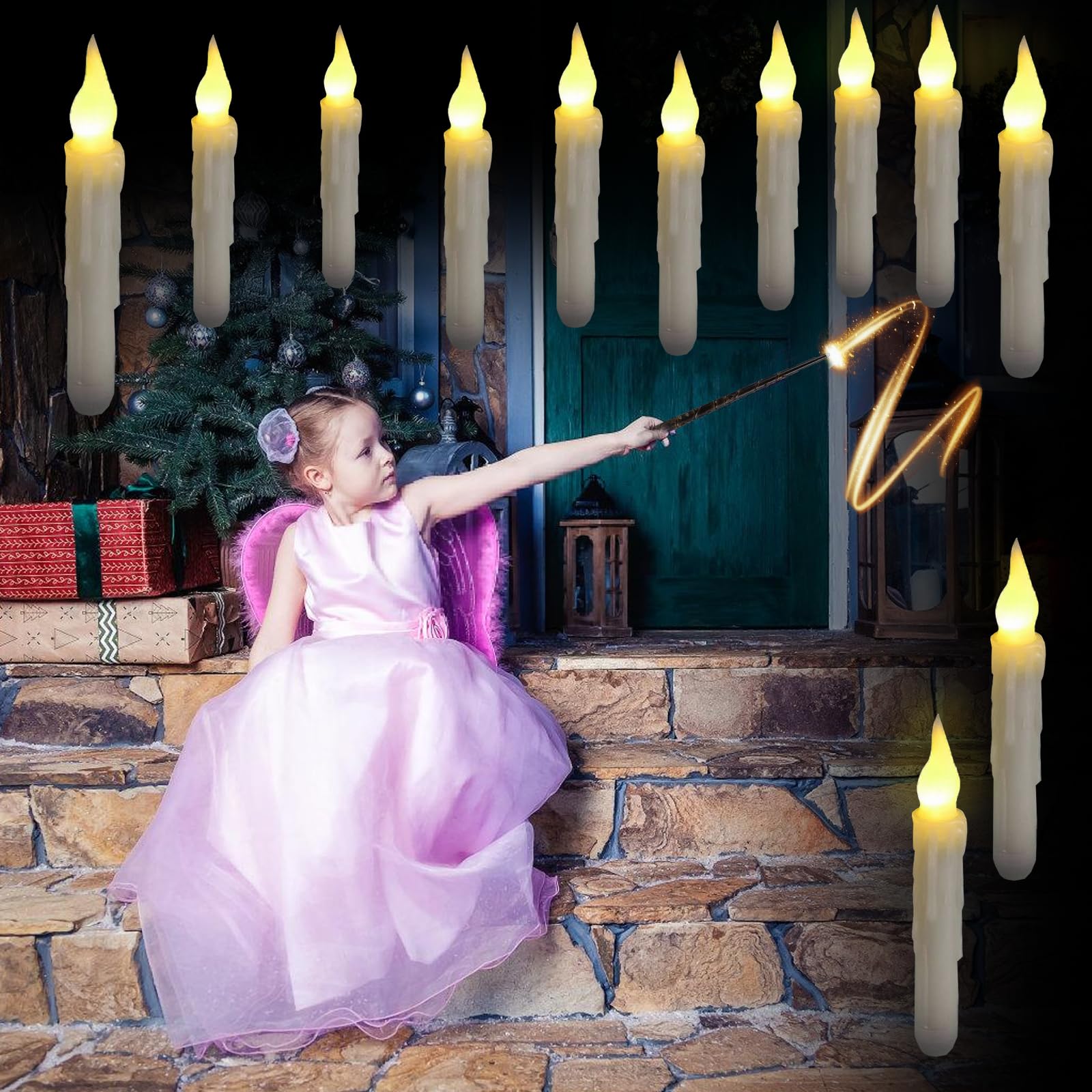 Bougies Flottantes Agiques à Suspendre Avec Baguette, LED Sans Flae