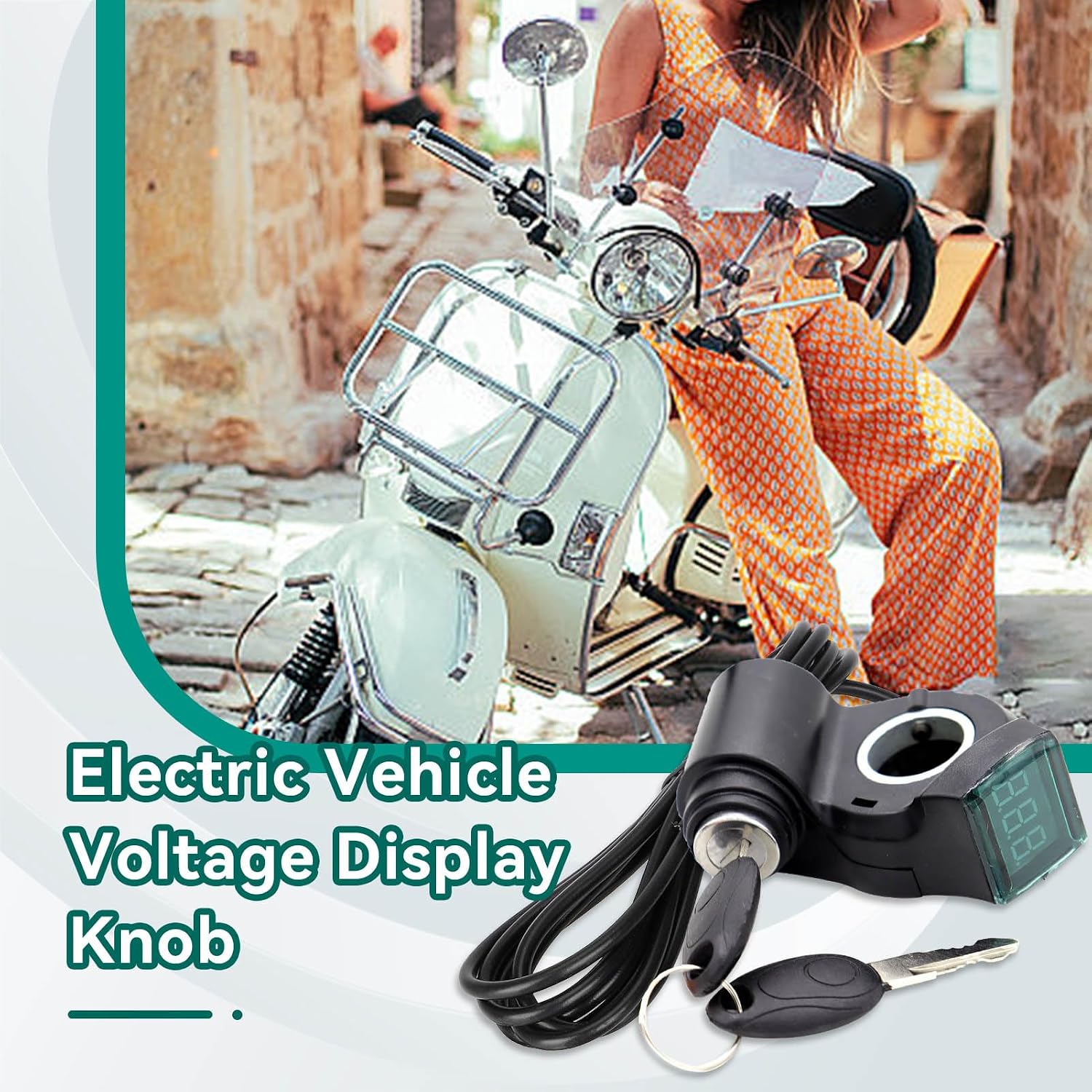 E Bike Voltage Display, Electric Bike Thumb Throttle LCD Display Digital Battery Voltage Power Switch with Key Lock for E-Scooter Electric Bicycle