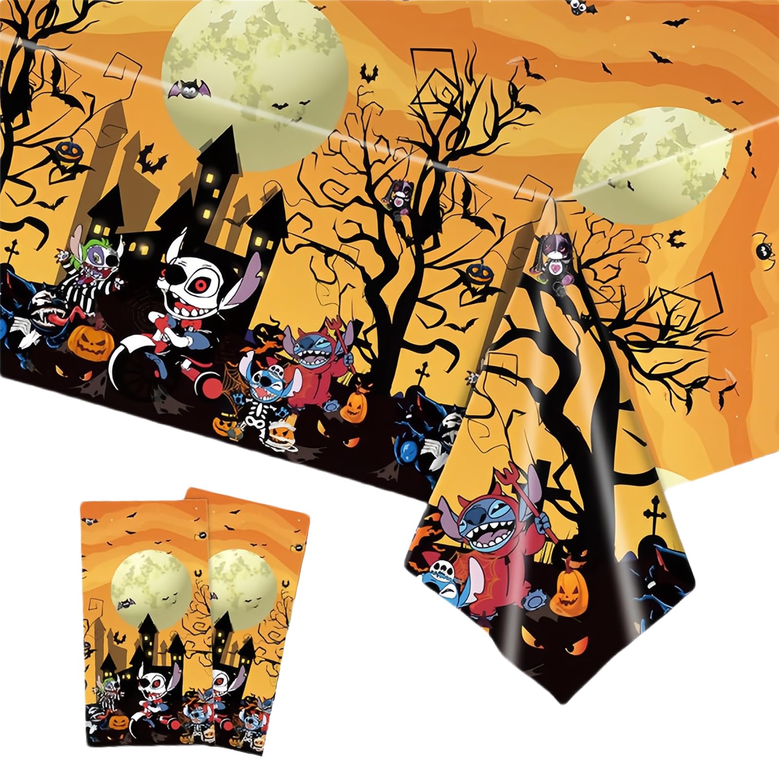 COSORO 2pcs Halloween Table Cloth Party Plastic Halloween Table Cover,137x 274cm Large Bat Orange Halloween Tablecloths Dinner Tablecloth for Indoor Outdoor Halloween Party Table Decorations