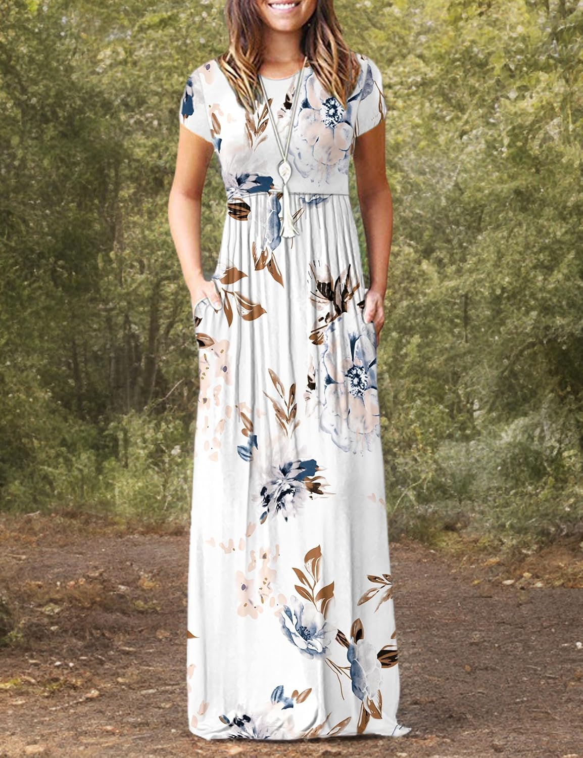 MISFAY Women Short Sleeve Loose Plain Maxi Dresses Casual Long Dresses Pockets - Image 4