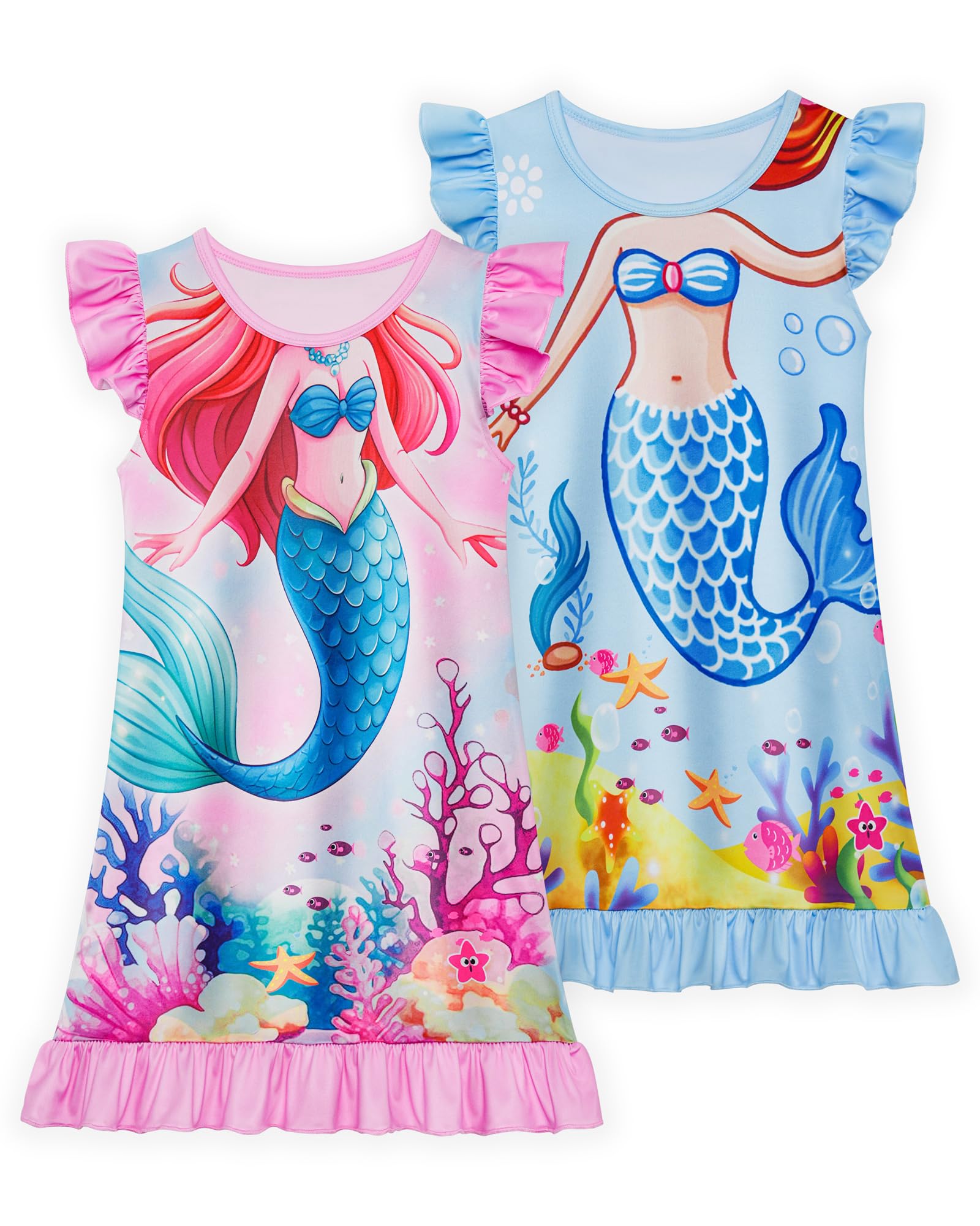 LQSZ Girls Nightgowns Soft Toddler Princess Pajamas Dress for Kids 2pcs