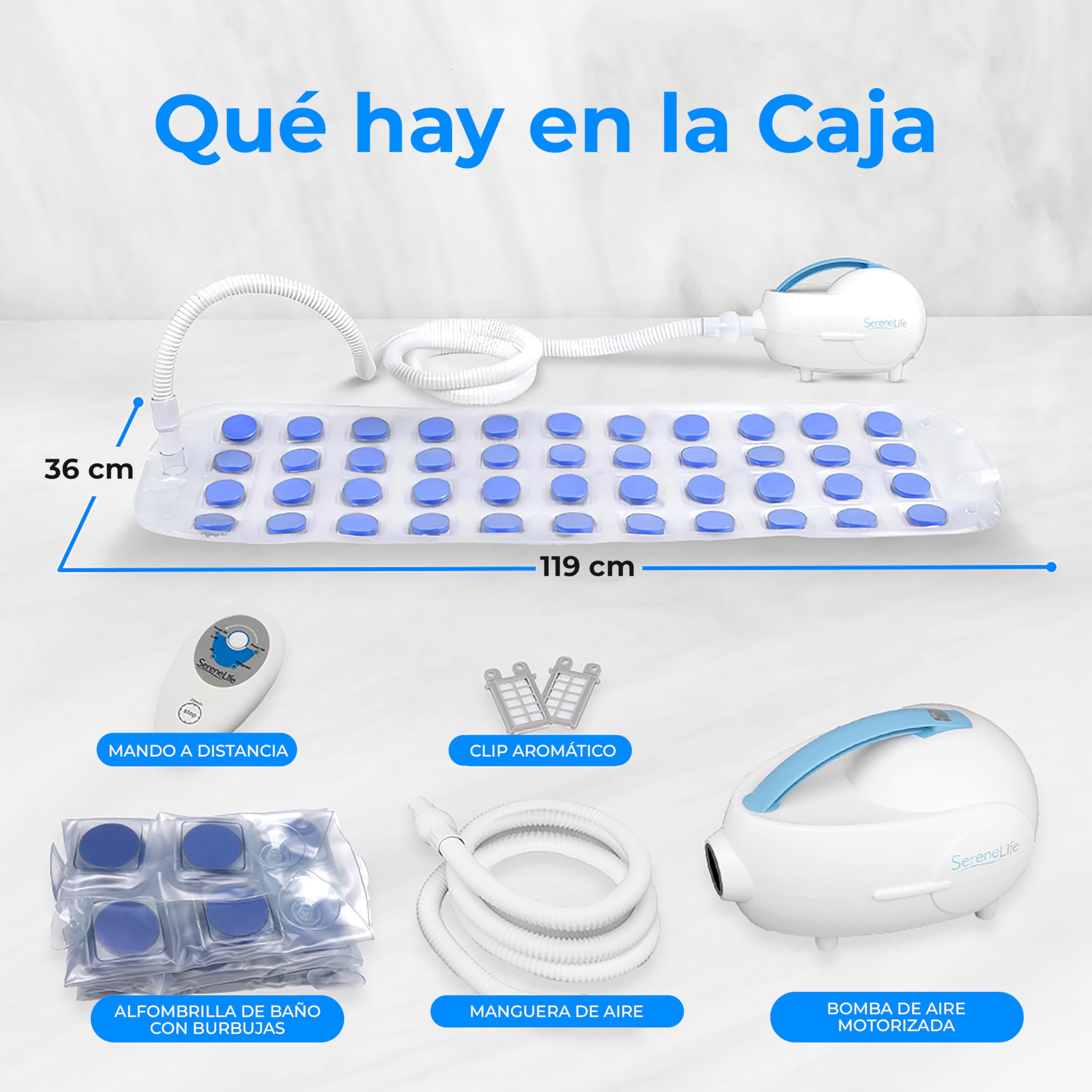SereneLife SPA de Burbujas para Bañera con Funcion Termica, Manta de Hidromasaje Portatil, Antideslizante con Ventosas, Intensidad Ajustable, Mando a Distancia