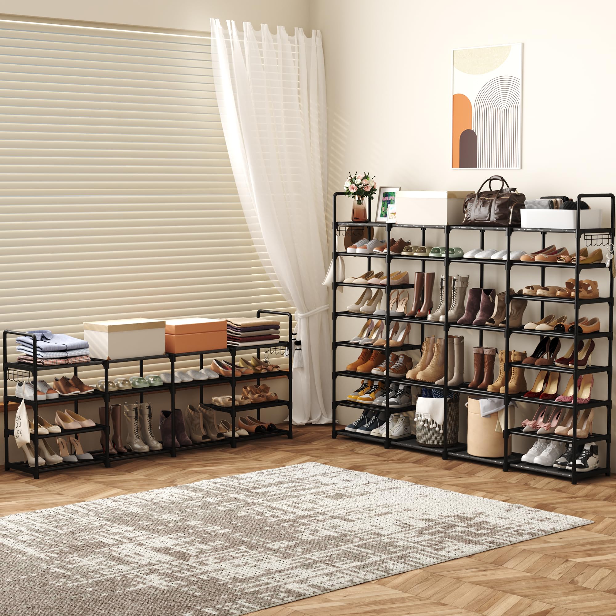 Yusong Schuhregal – 4-stöckig, Metall Mit MDF-Platte, Weiß, 58x20x62 Cm, Für Bis Zu 12 Paar Schuhe, Eingangs-Organizer