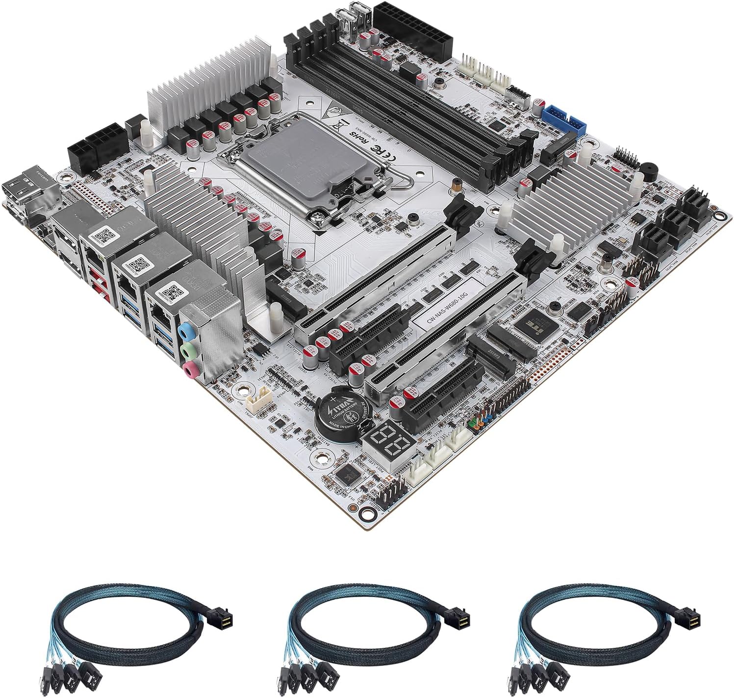 StoneStorm W680 12-Bay NAS Server M-ATX Motherboard(LGA1700, 12th/13th/14th Gen. Desktop Processor), 4* U-DIMM DDR5 MAX 128GB, 3* M.2 NVMe, 12* SATA 3.0, 10G RJ45, PCI-E x16, Type-C 10Gbps, 8K Display