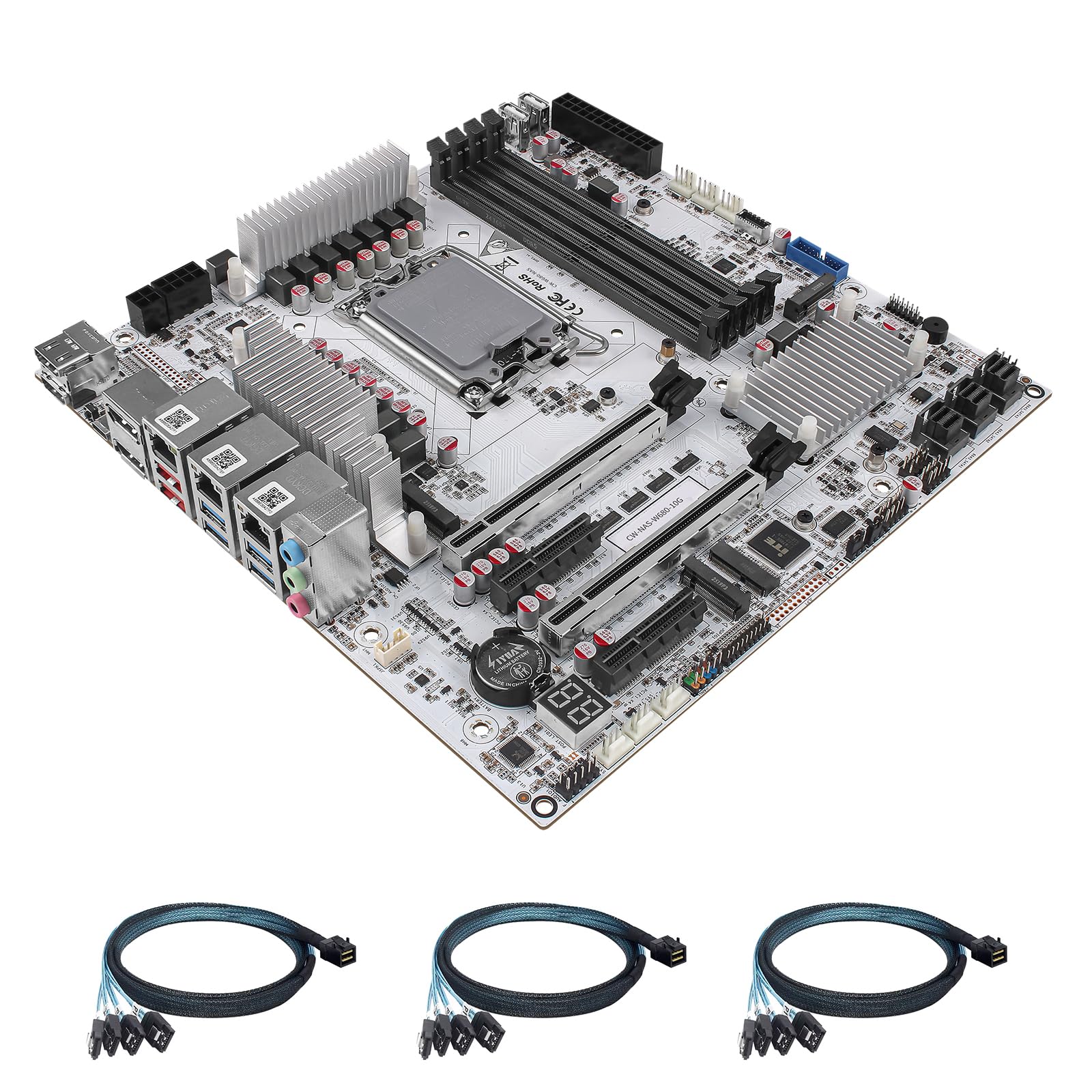 StoneStorm W680 12-Bay NAS Server M-ATX Motherboard(LGA1700, 12th/13th/14th Gen. Desktop Processor), 4* U-DIMM DDR5 MAX 128GB, 3* M.2 NVMe, 12* SATA