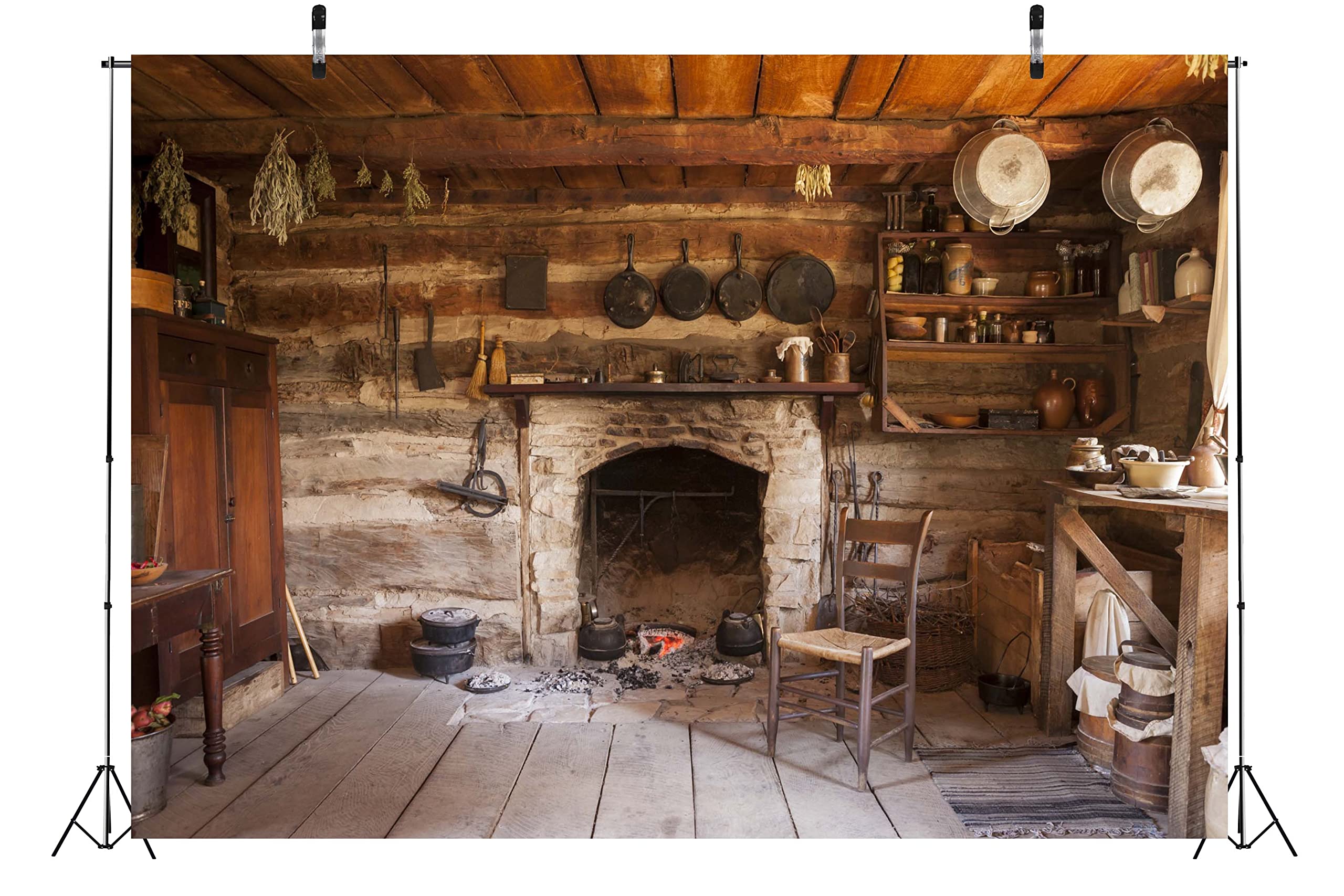 BELECO 3x2.5m Fond de Cuisine de Campagne, Tissu de Style Occidental, Vieille Maison en Bois, arrière-Plan intérieur de Cuisine, Ferme Rurale, arrière-Plan de Cuisine, Accessoires Photo