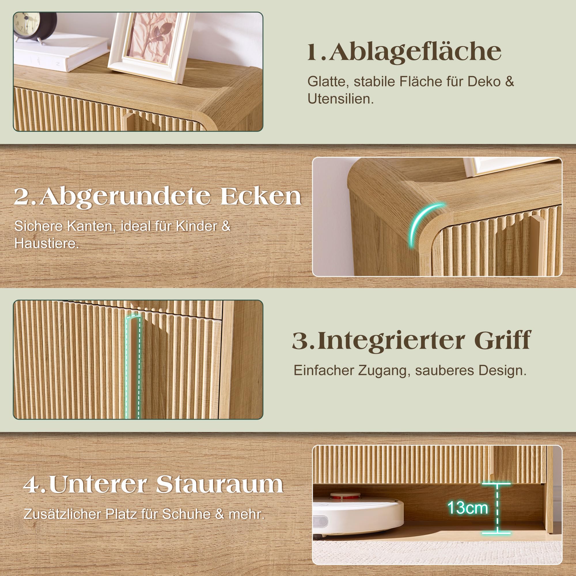 LUXOAK 120 cm Schuhschrank, 3 Klappen, verstellbare Fächer, Sonoma-Eiche | 18-21 Paar Schuhe, Fluted-Oberfläche, Kippsicherung, 25 cm Slim-Design, Schnelle Montage