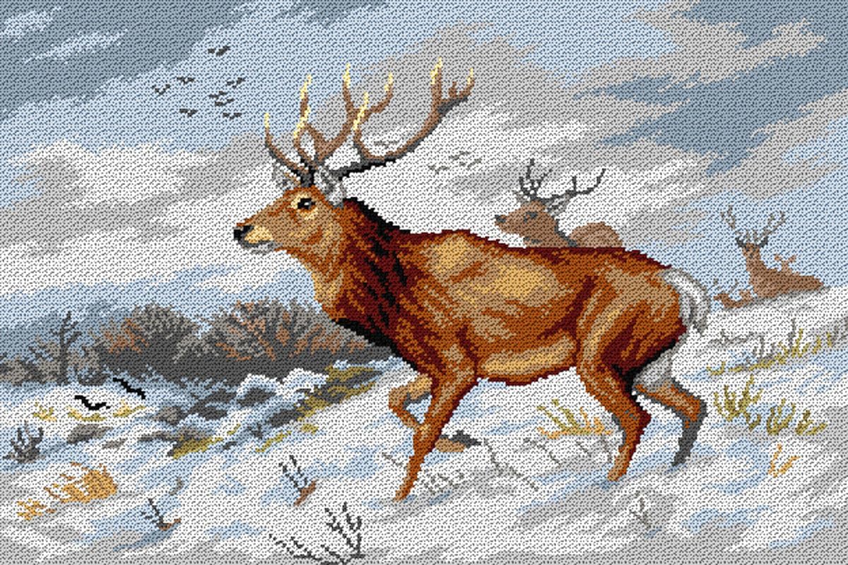Wizardi Needlepoint Canvas for halfstitch Without Yarn Stags in The Snow 3567Q Orchidea