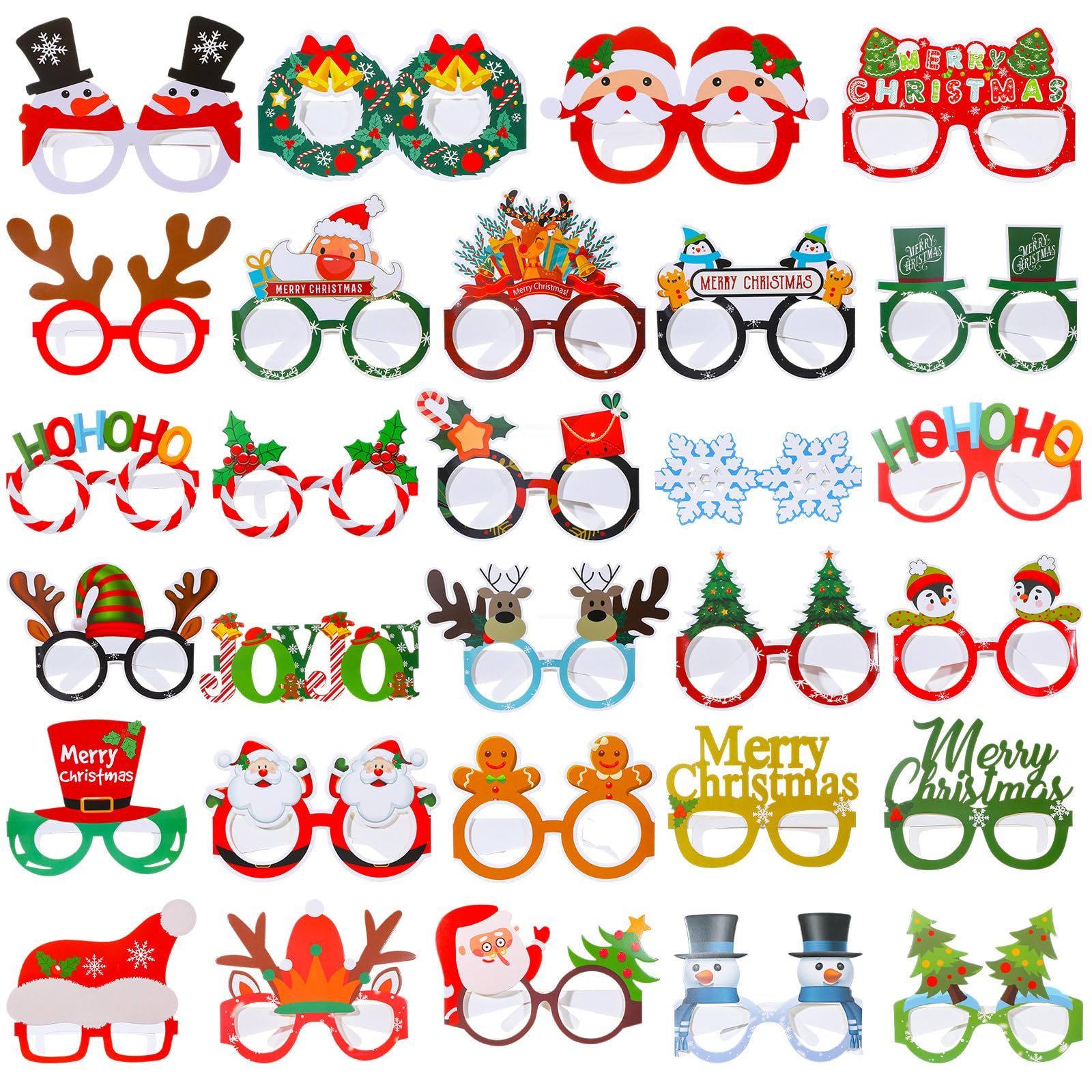 Glitinsel 34 Pcs Christmas Glasses Frames Christmas Party Decorations Favors Glasses Costume Eyeglasses Accessories Funny Eyewear for Kids Adults Holiday Gifts Supplies Photo Props