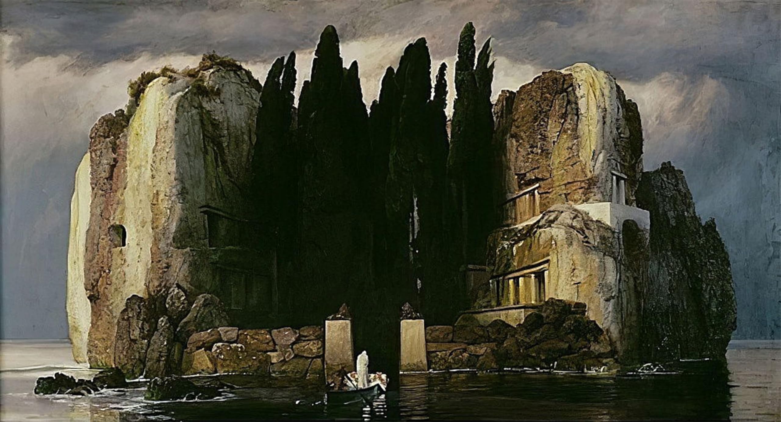 ARTXLXXBN Famous Painting Canvas Artwork Graffiti Print the Isle of the Dead by Arnold Böcklin Portrait Canvas Image for Home Decor 60x90cm