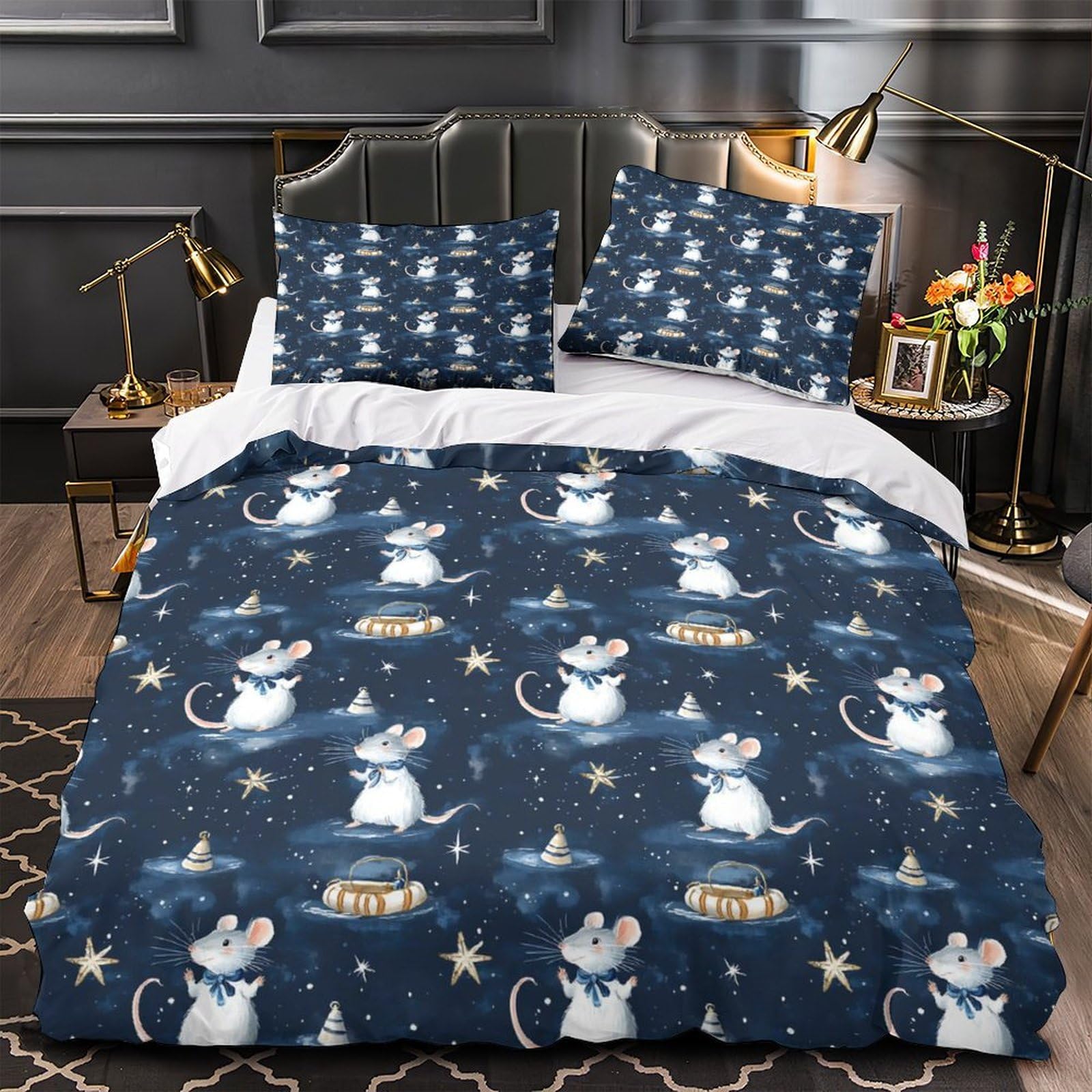 Housse de couette baleine zippée et hypoallergénique pour lit double