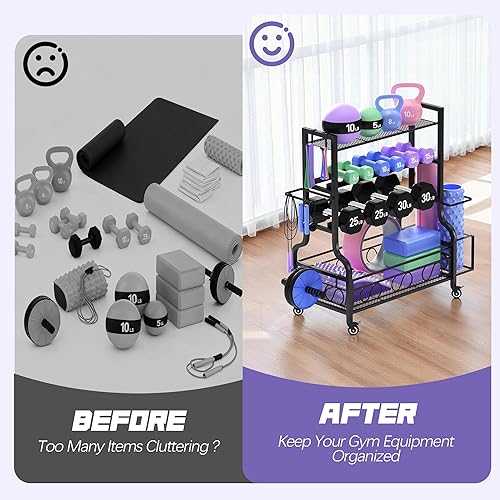 Miniatura 7 de PARTPHONER Estante ajustable para mancuernas, estante de pesas para almacenamiento de gimnasio en casa, almacenamiento de gimnasio en casa para