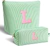 Monogrammed Gifts for Women - Cosmetic Bag for Teen,Initial Cute Makeup Bag Set for Women,Trendy Pouch for Niece Sister Friend Female Her,Birthday Gifts for Daughter - Green,L