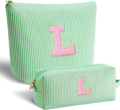 Miniatura 20 de Bolsa de maquillaje con iniciales personalizadas, bolsa de cosméticos, Lavanda, K