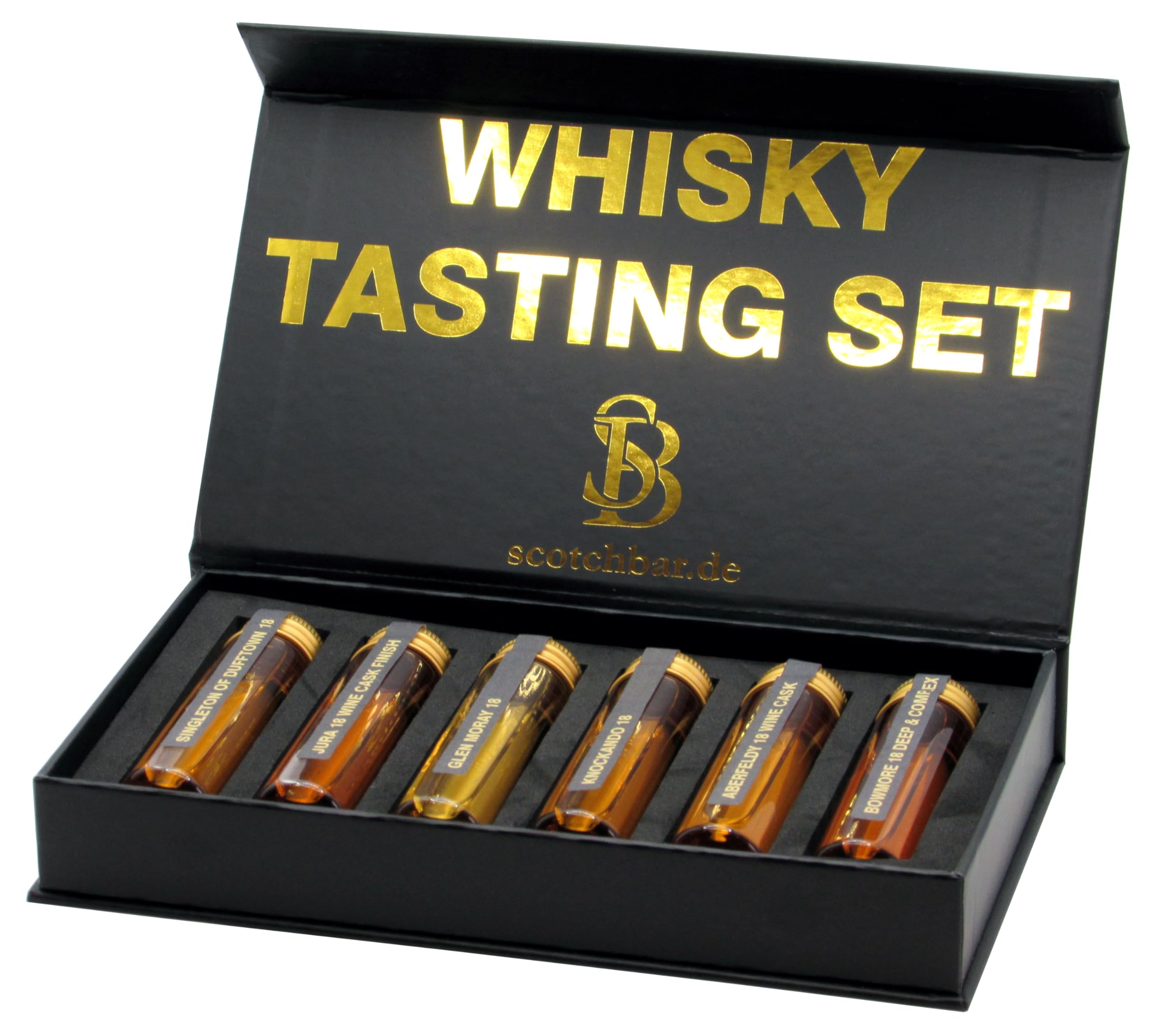 Deluxe Whisky Tasting Set | Scotch Single Malt | 18 Jahre | in edler Geschenkbox mit Magnetverschluss