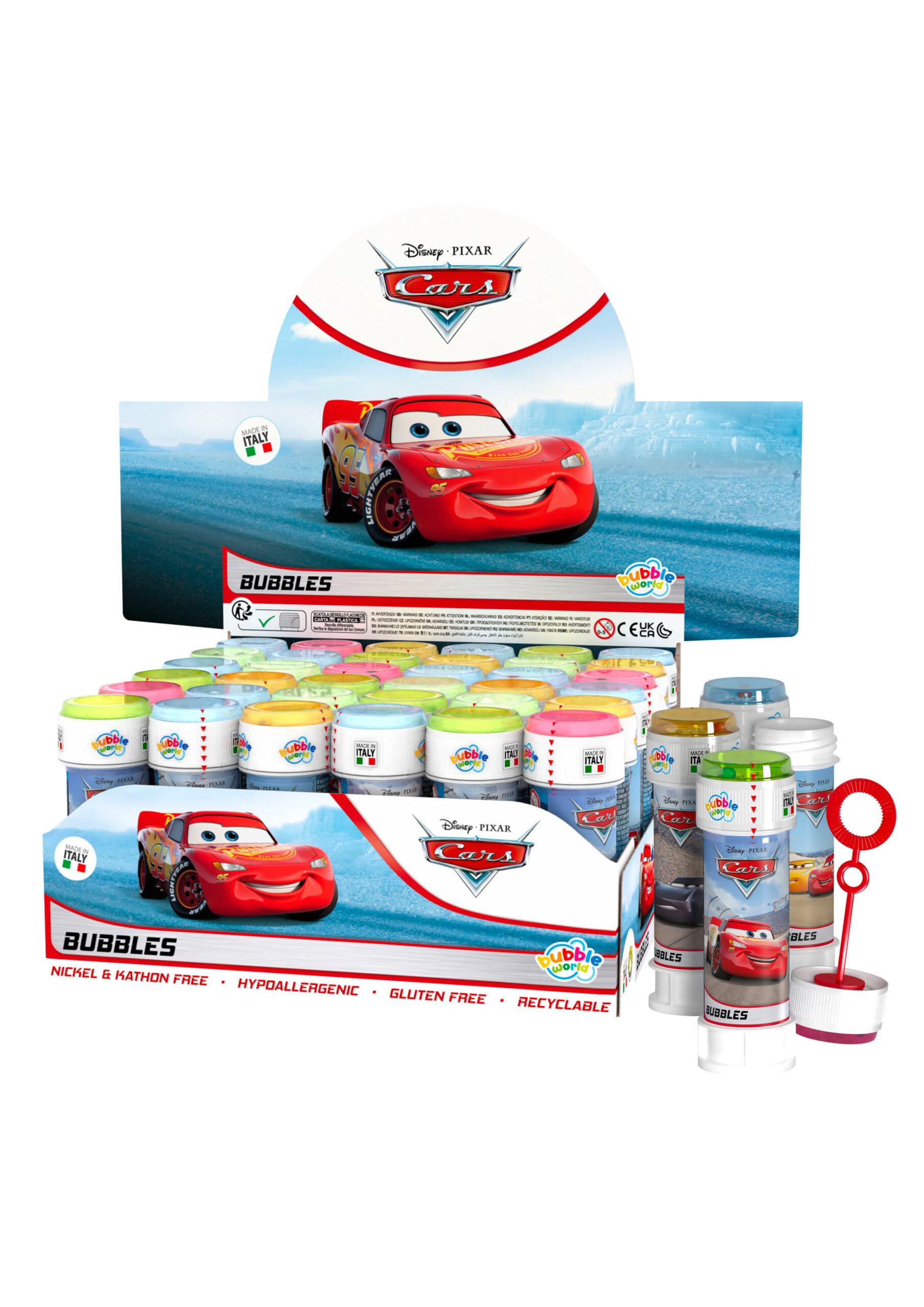 4x Disney Cars Bubble Tubes with Wand 60ml | Kids Bubble Blower Toys | Outdoor Garden Activity Toy, Party Bag Fillers, Birthday Party Favours, Lucky Dip Prizes & Small Gifts Age 3+ โ image 1