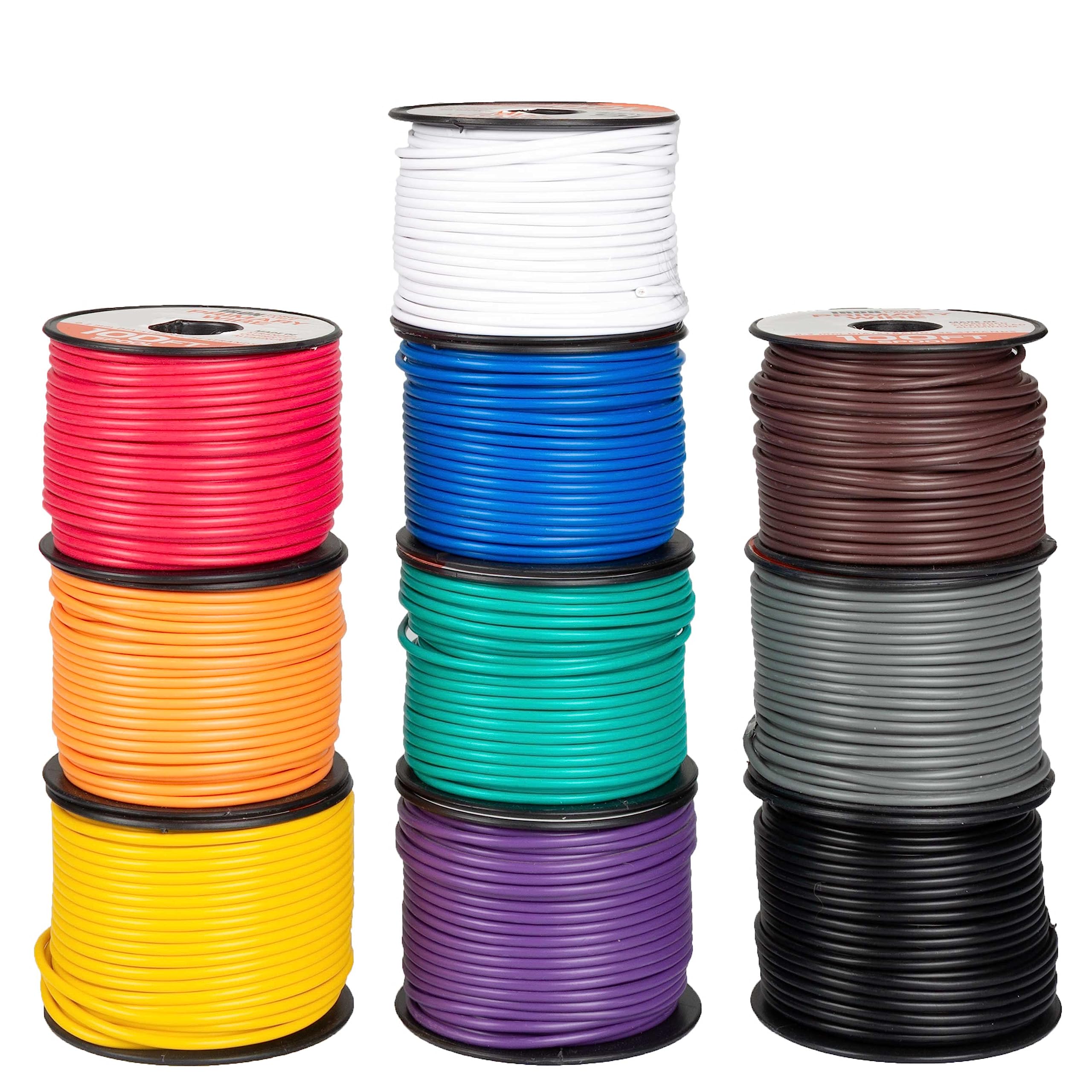 Thonapa 20 Gauge Primary Automotive Wire Assortment - 10 Roll Assortment Pack - 100 Ft of Copper Clad Aluminum Wire per Roll, 20 Gauge Stranded Copper Clad Aluminium Auto Wires