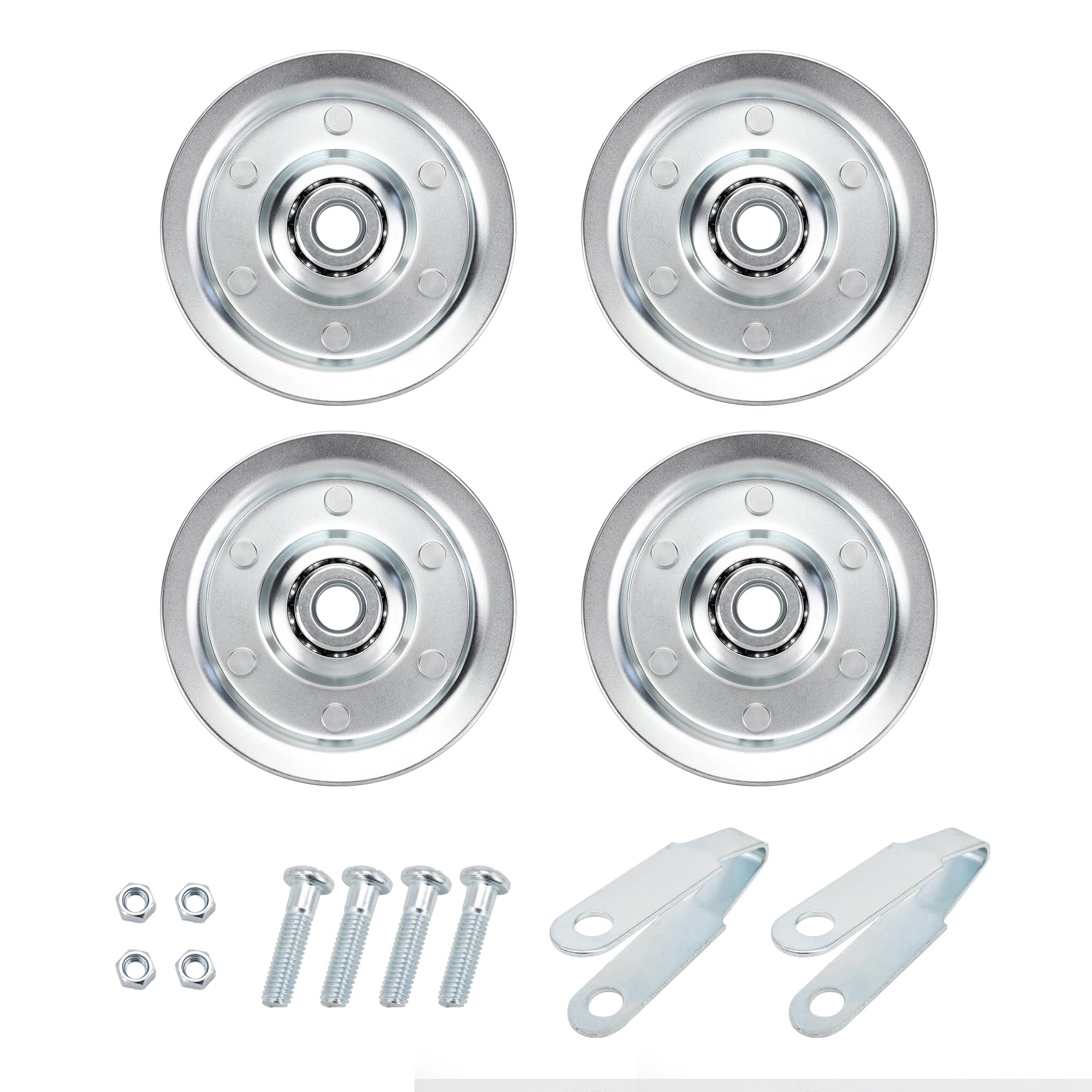 3" Heavy Duty Garage Door Pulley Kit, Blue White Zinc Plated, 3/8" Bore, 200 lb Load, 4 Sheave Pulleys, 2 Clevis Forks, 4 Bolts and Nuts