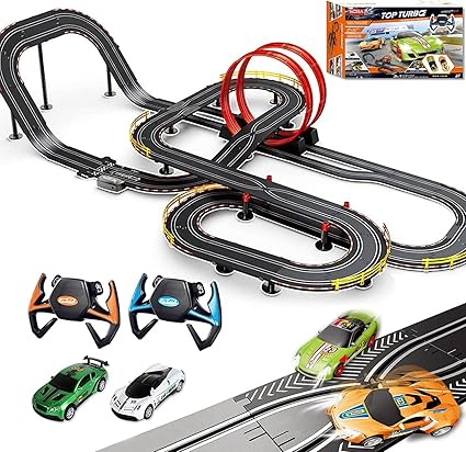 40FT Slot Car Race Track Set Electric Powered Super Loop Speedway with Four Cars for Kids with Sounds and Light Dual Racing Adult-Slot Car Set