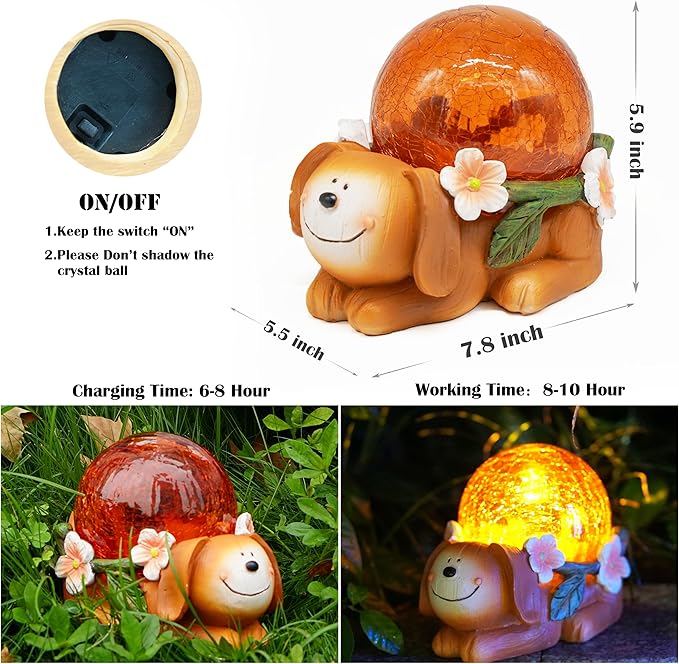 SunKite SunKite Puppy Dog Outdoor Statues Solar Garden Lights Resin Animal Figurine Garden Decorations for Patio Yard Lawn Ornament Housewarming Birthday Gift for Mom photo 2