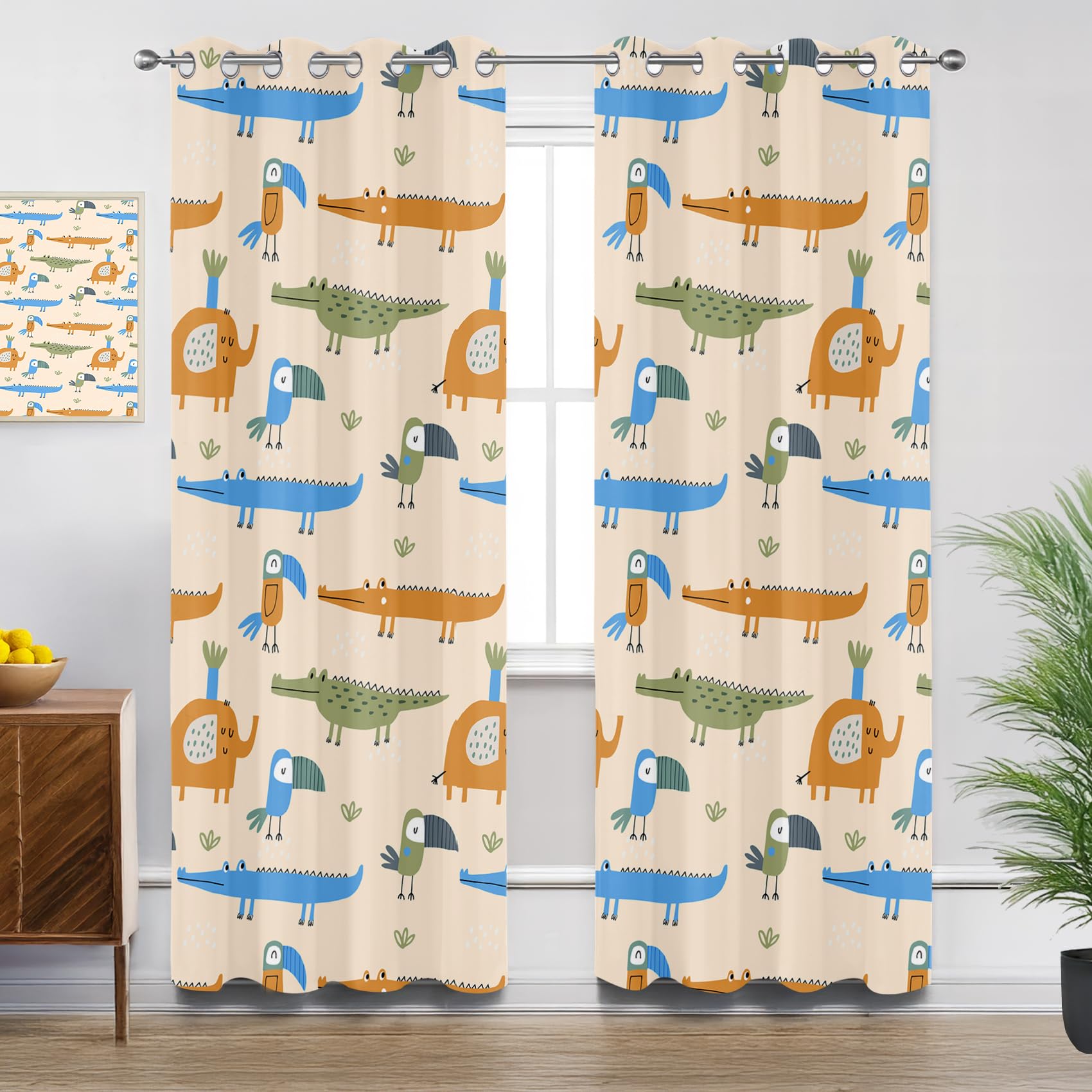 Mistela Cartoon Crocodile Blackout Curtains - Cute Cartoon Animal Kids Nursery Curtains Eyelet, Thermal Insulated Curtain for Living Room Bedroom, W66 X D90, 2 Panels Drapes House Decor