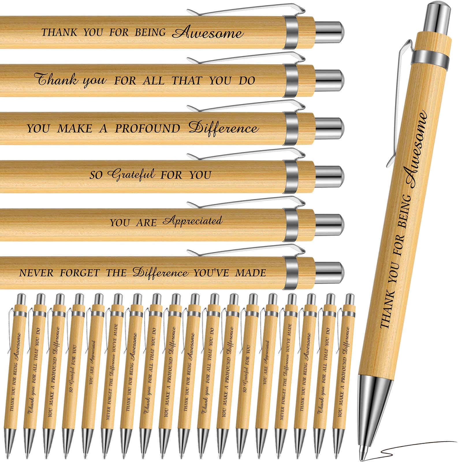 Faccito24 Pcs Inspirational Bamboo Ballpoint Pens Motivational Quotes Wood Bamboo Pens Encouraging Messages Black Ink for Office Employee Students Teacher Adults Kids Gift Writing School Office