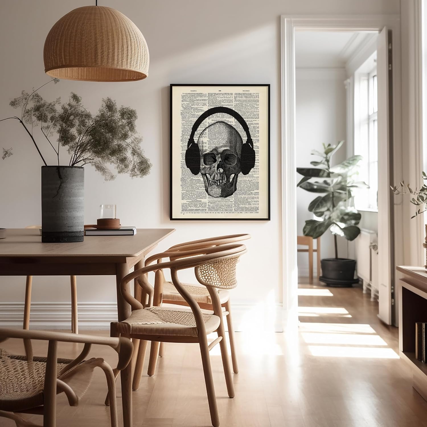 Poster Master Skull with Headphone Print - Dictionary Poster - Music Art - Gift for Men, Women, Musician - Gothic Wall Decor for Bedroom, Living Room, Office - 16x20 UNFRAMED Wall Art