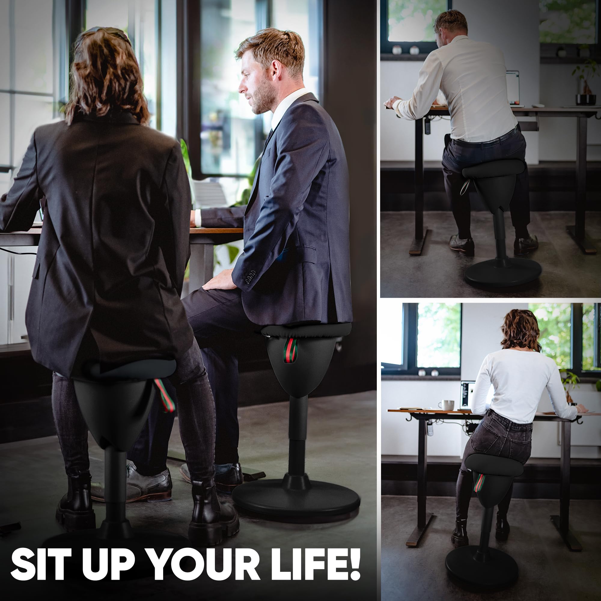 Bürohocker Ergonomisch TESTSIEGER Sitzhocker Höhenverstellbar 48-68cm Schwingeffekt Wackelhocker Stehhocker Arbeitshocker rutschfest Rund